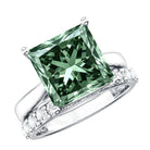 Rosec Jewels-IGI Certified 4 Carat Lab Grown Green Diamond Princess Cut Wedding Bridal Ring Set of 2