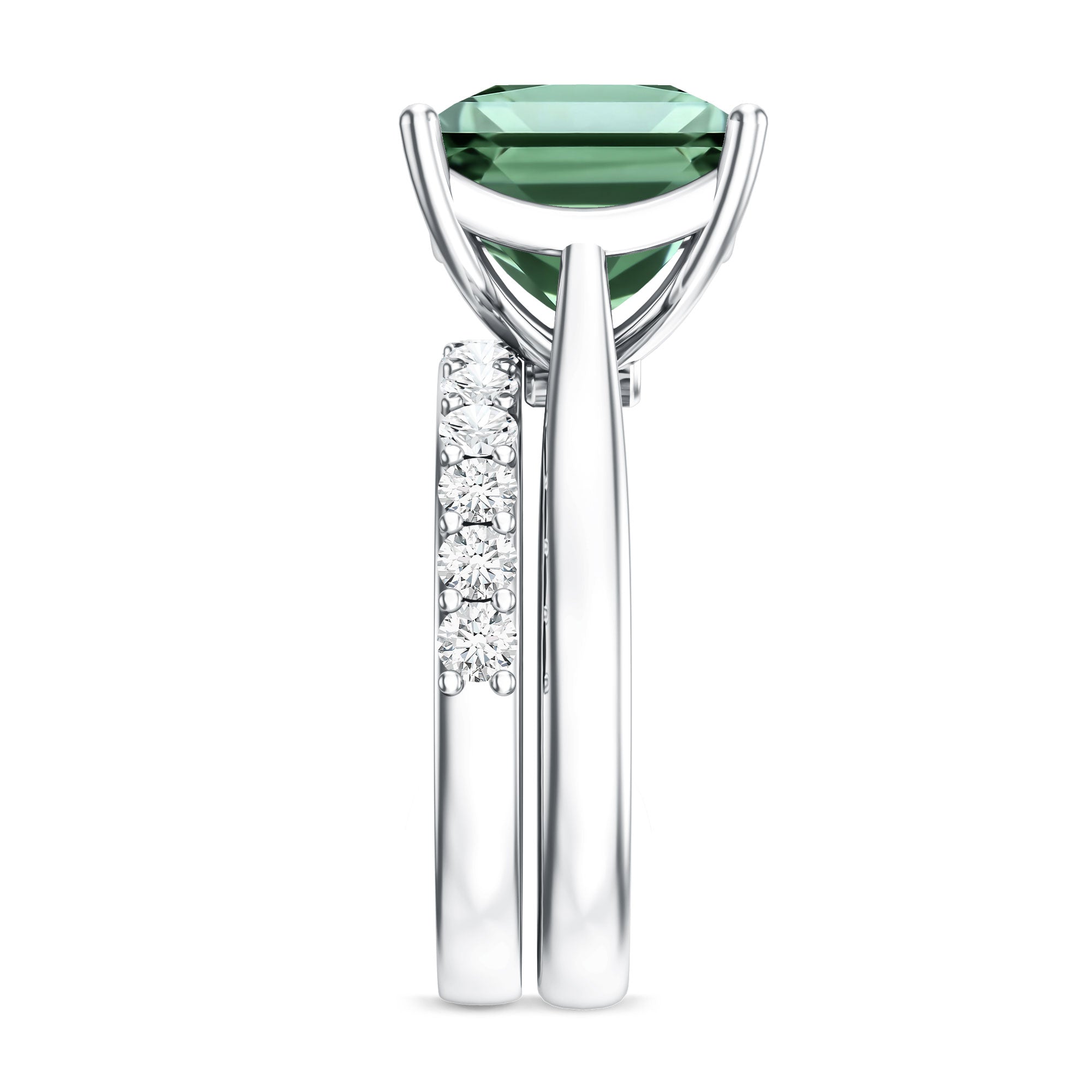 Rosec Jewels-IGI Certified 5 Carat Princess Cut Lab Grown Green Diamond Engagement Ring with Enhancer