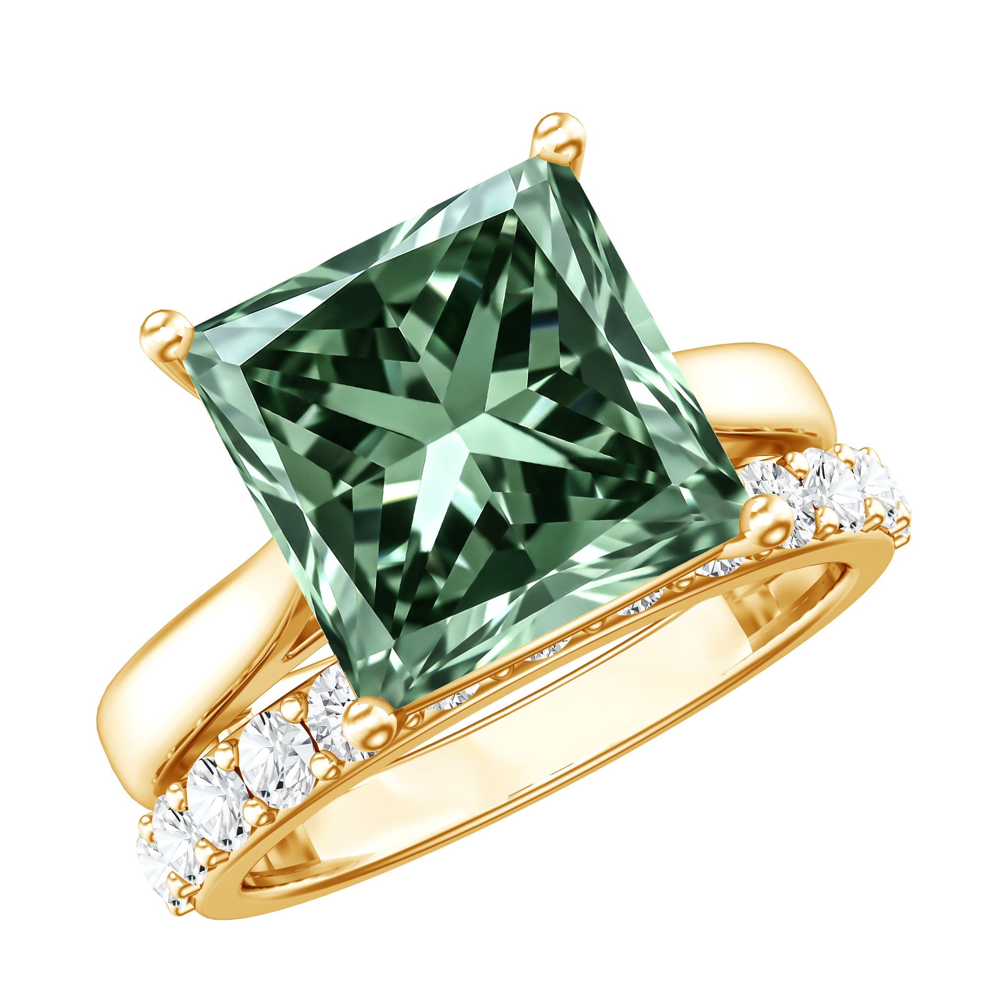 Rosec Jewels-IGI Certified 5 Carat Princess Cut Lab Grown Green Diamond Engagement Ring with Enhancer
