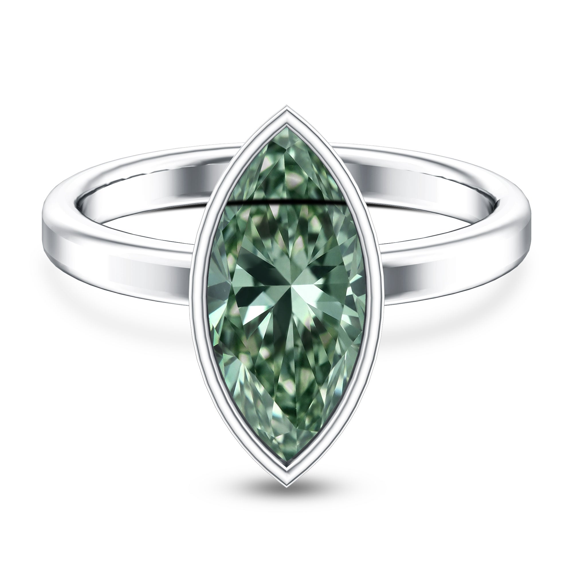 Rosec Jewels-Bezel Set Lab Created Green Diamond Marquise Solitaire Engagement Ring 3 Carat IGI Certified