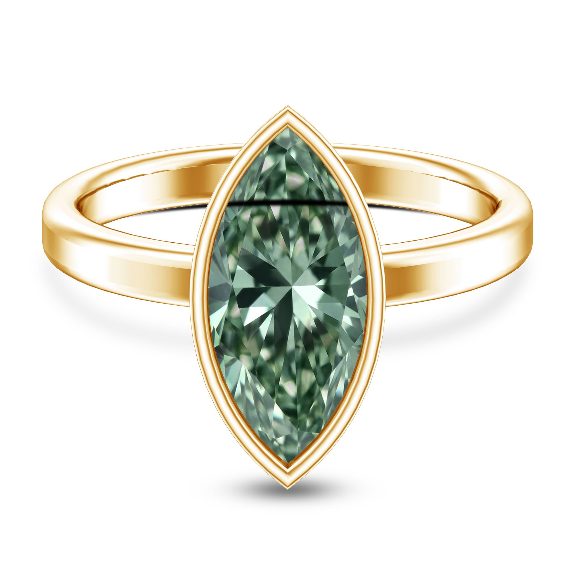 Rosec Jewels-Bezel Set Lab Created Green Diamond Marquise Solitaire Engagement Ring 3 Carat IGI Certified