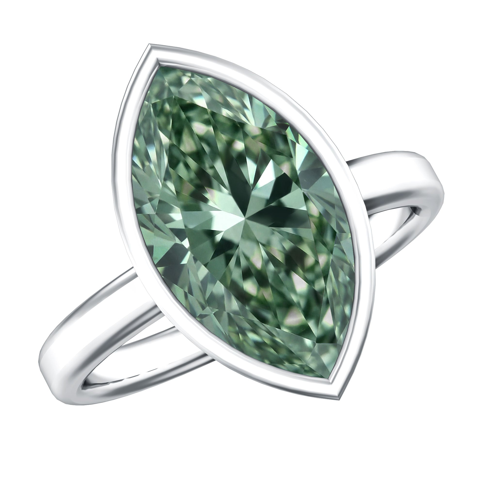 Rosec Jewels-IGI Certified 4 Carat Lab Grown Green Diamond Marquise Cut Engagement Ring in Bezel Setting