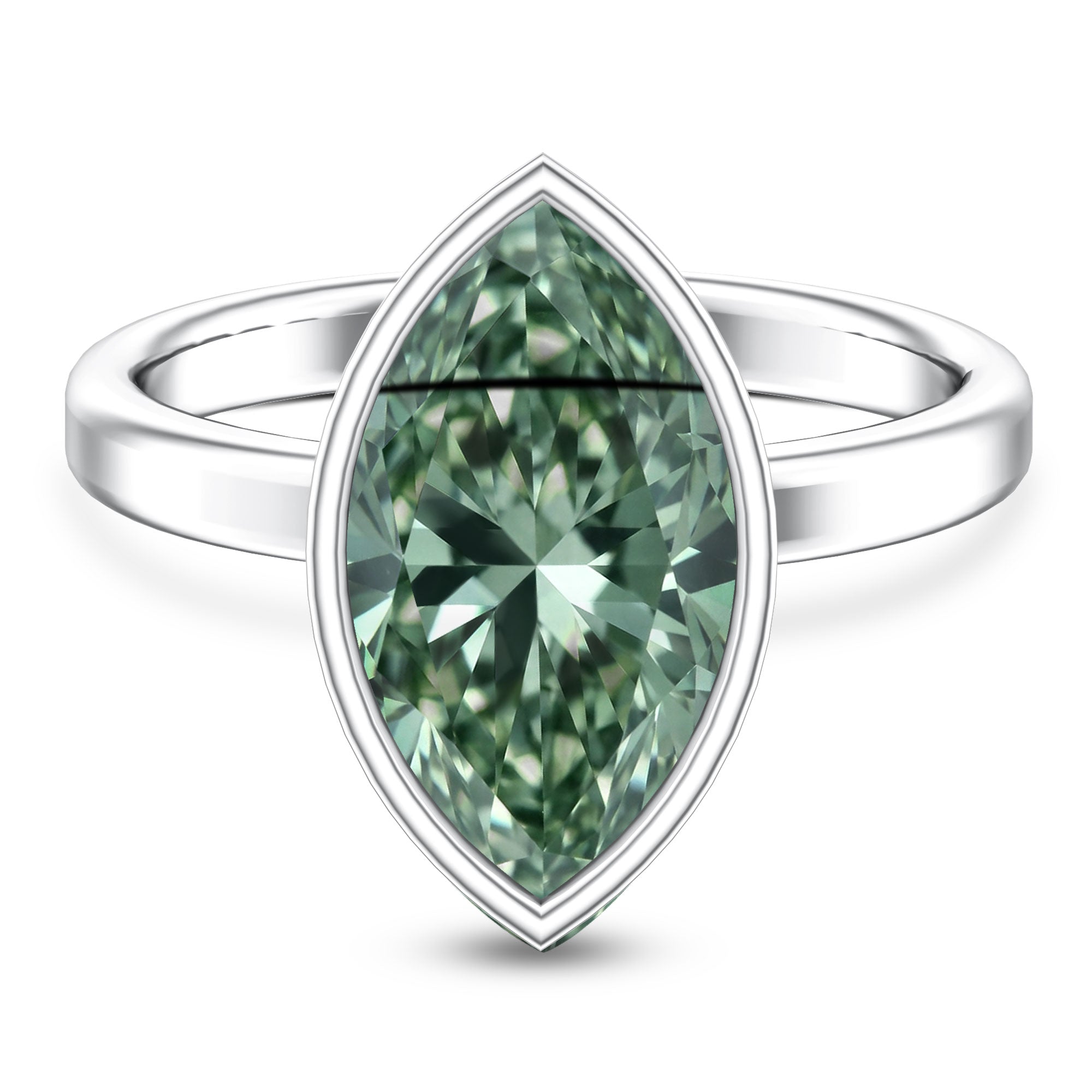 Rosec Jewels-IGI Certified 4 Carat Lab Grown Green Diamond Marquise Cut Engagement Ring in Bezel Setting