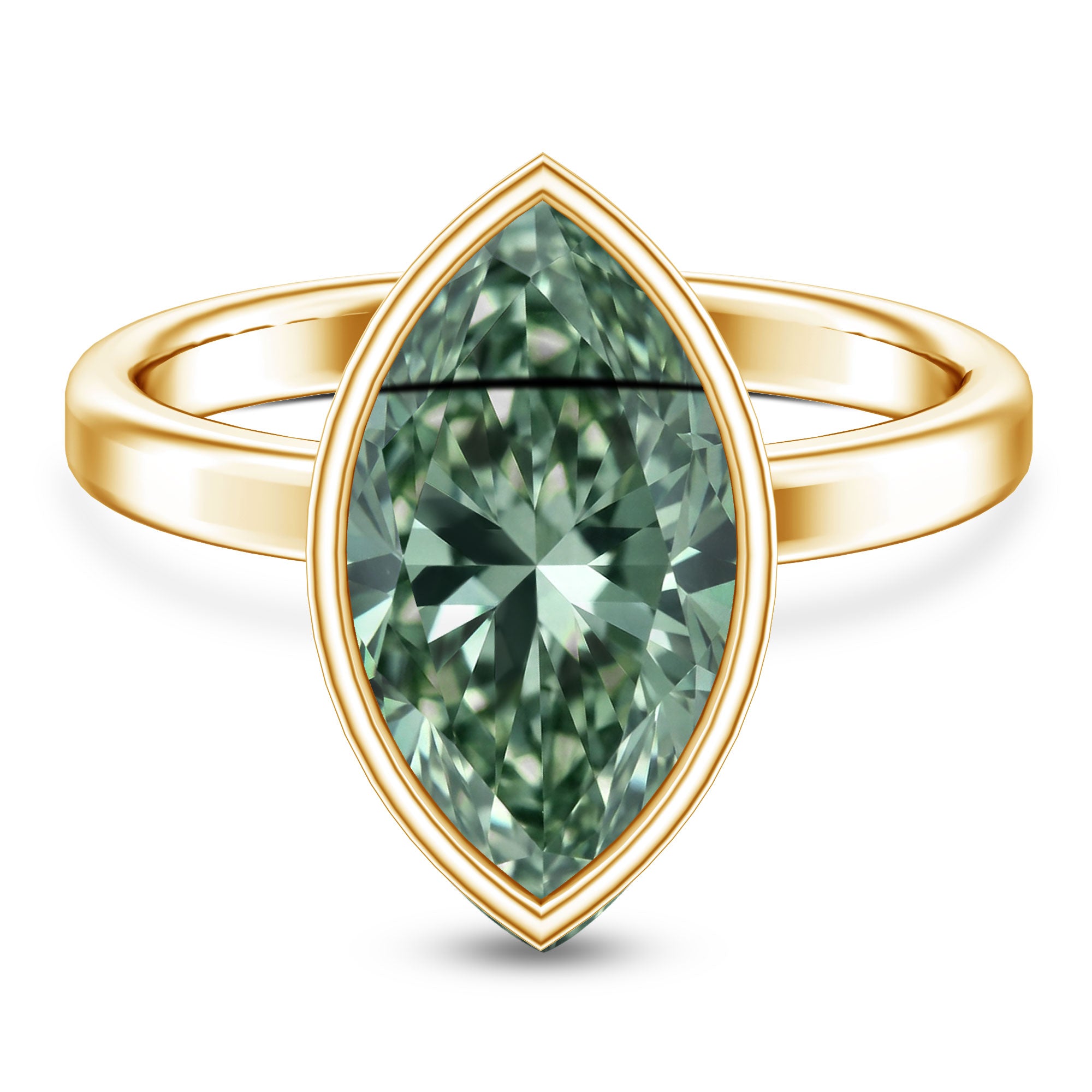 Rosec Jewels-IGI Certified 4 Carat Lab Grown Green Diamond Marquise Cut Engagement Ring in Bezel Setting