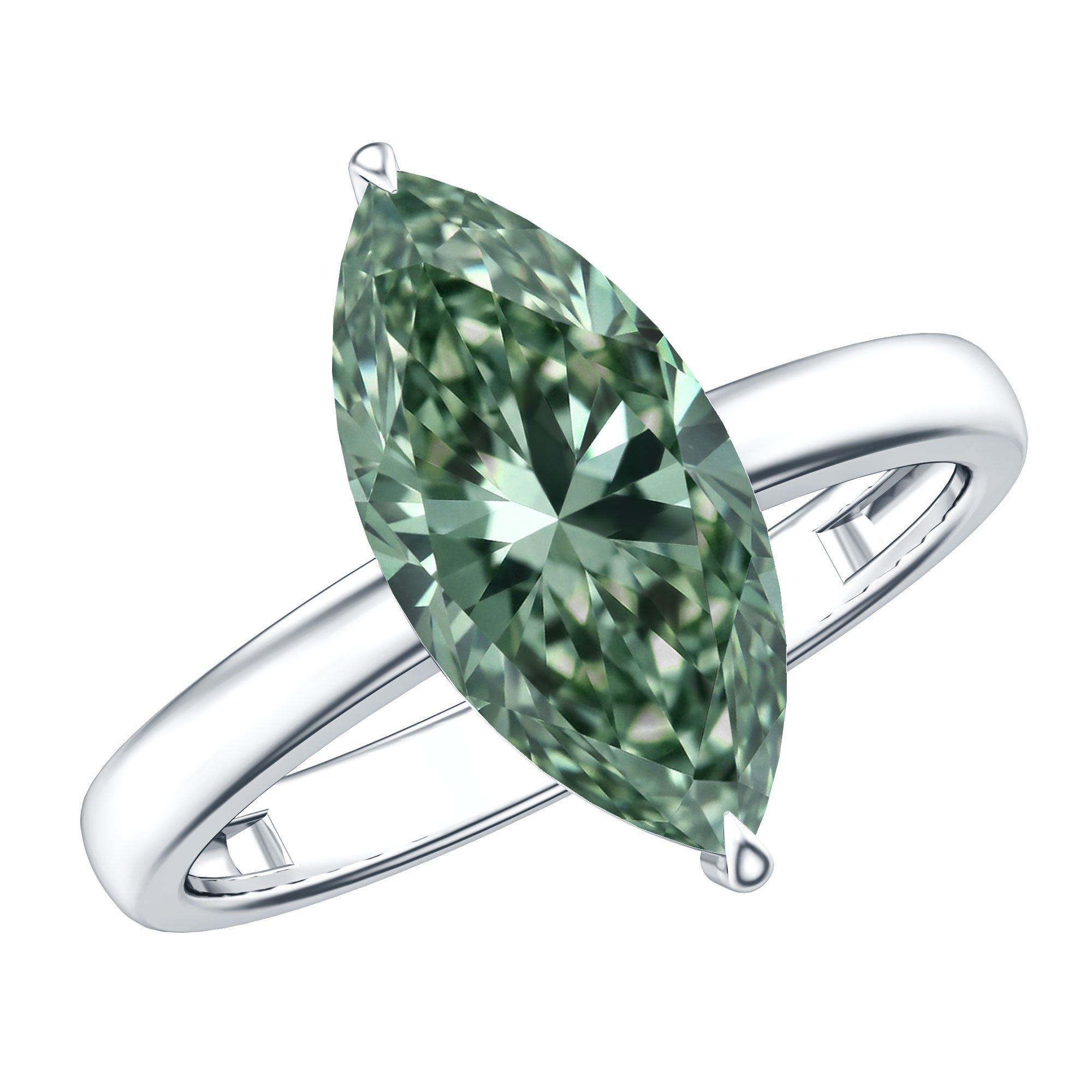 Rosec Jewels-3 Carat Marquise Cut Lab Grown Green Diamond Solitaire Engagement Ring IGI Certified