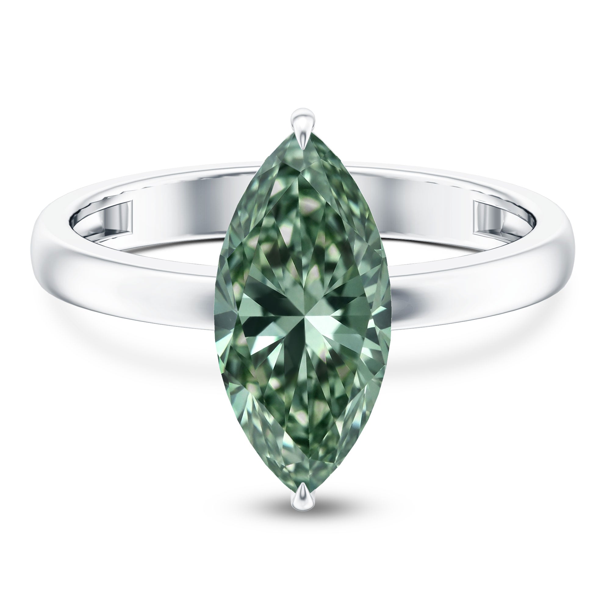 Rosec Jewels-3 Carat Marquise Cut Lab Grown Green Diamond Solitaire Engagement Ring IGI Certified