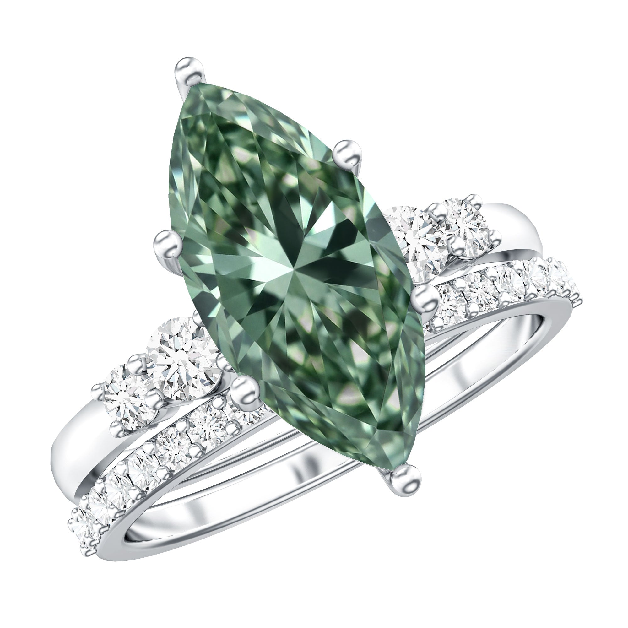 Rosec Jewels-3 Carat Lab Grown Green Diamond Marquise Wedding Ring Set with IGI Certificate