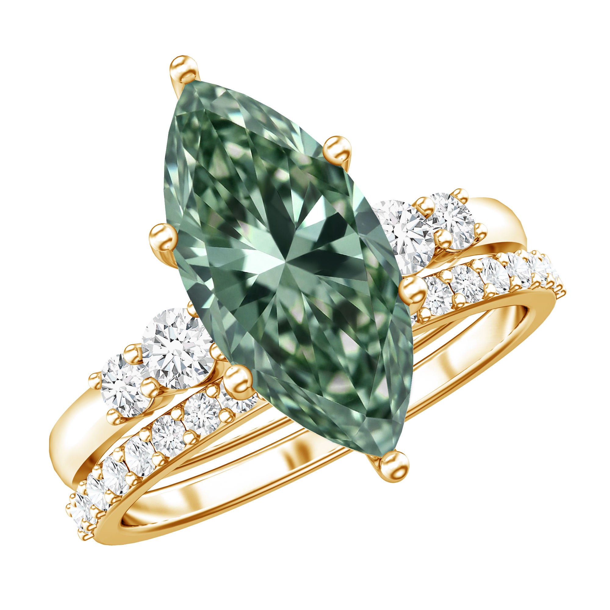 Rosec Jewels-3 Carat Lab Grown Green Diamond Marquise Wedding Ring Set with IGI Certificate
