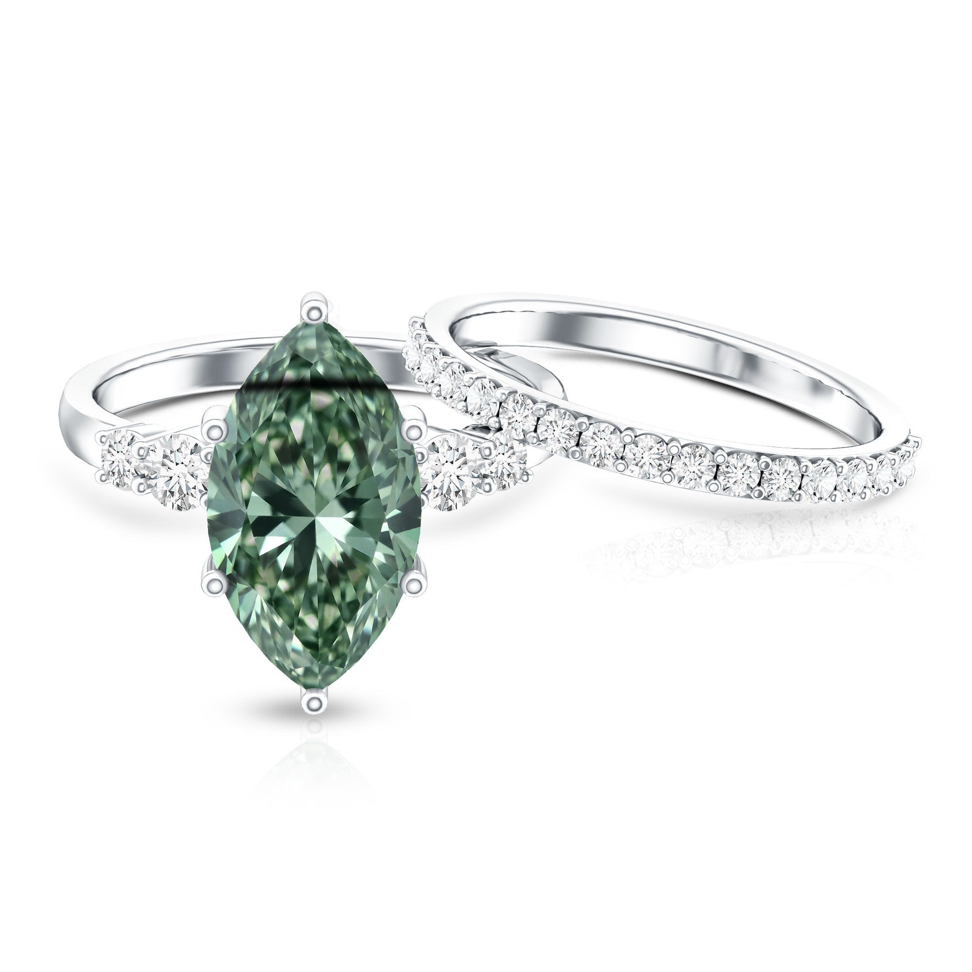 Rosec Jewels-Lab Grown 4 Carat Green Diamond Solitaire Wedding Ring Set with IGI Certified