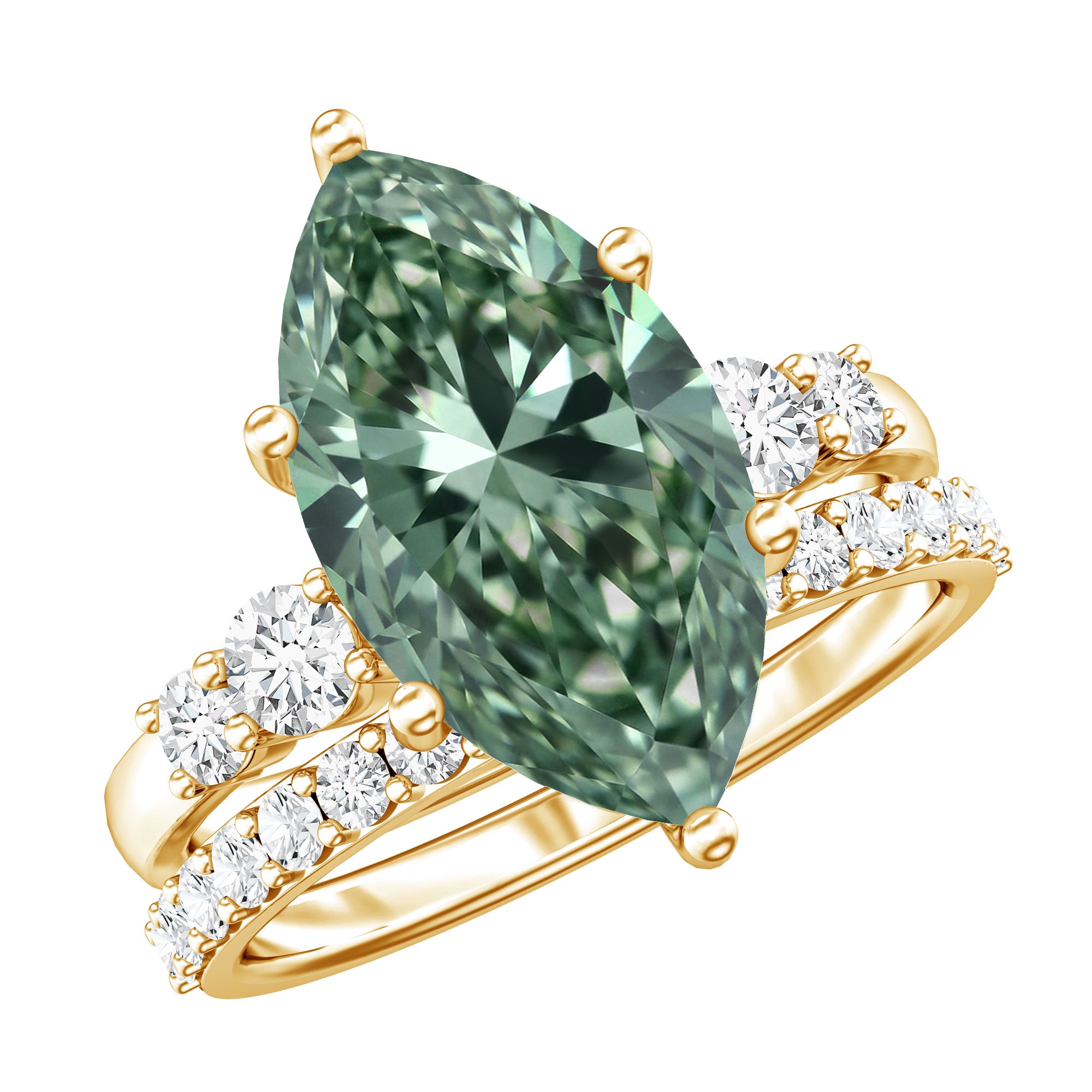 Rosec Jewels-Lab Grown 4 Carat Green Diamond Solitaire Wedding Ring Set with IGI Certified