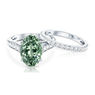 IGI Certified 5 Carat Lab Grown Diamond Oval Engagement Ring with Wedding Band Vivid Green - VS1 - Rosec Jewels