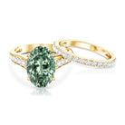 IGI Certified 5 Carat Lab Grown Diamond Oval Engagement Ring with Wedding Band Vivid Green - VS1 - Rosec Jewels