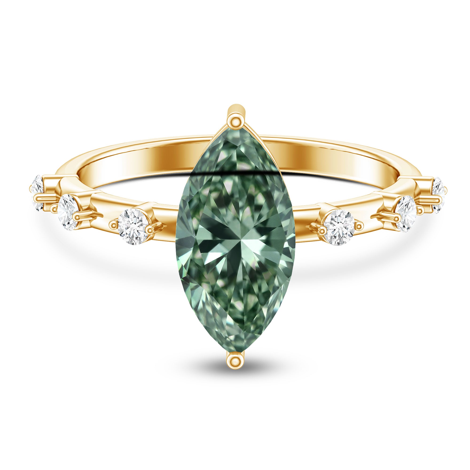 Rosec Jewels-Marquise Cut 2 Carat Lab Grown Green Diamond Solitaire Engagement Ring IGI Certified