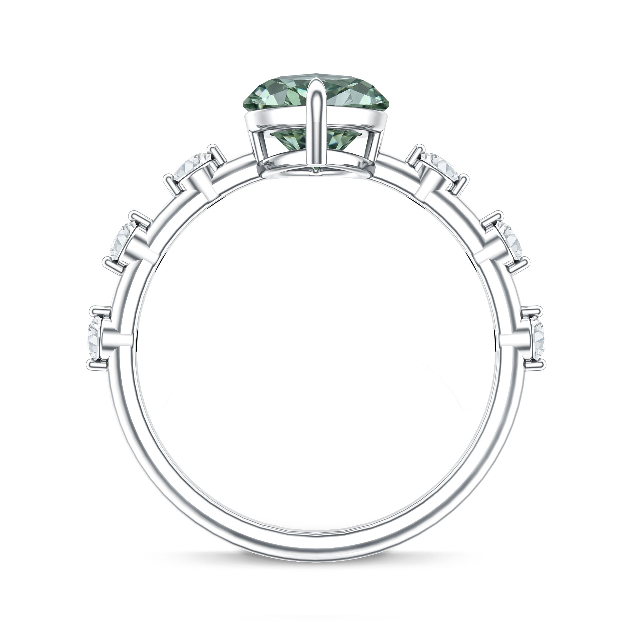 Rosec Jewels-IGI Certified 3 Carat Marquise Lab Grown Green Diamond Engagement Ring with Spaced Accent
