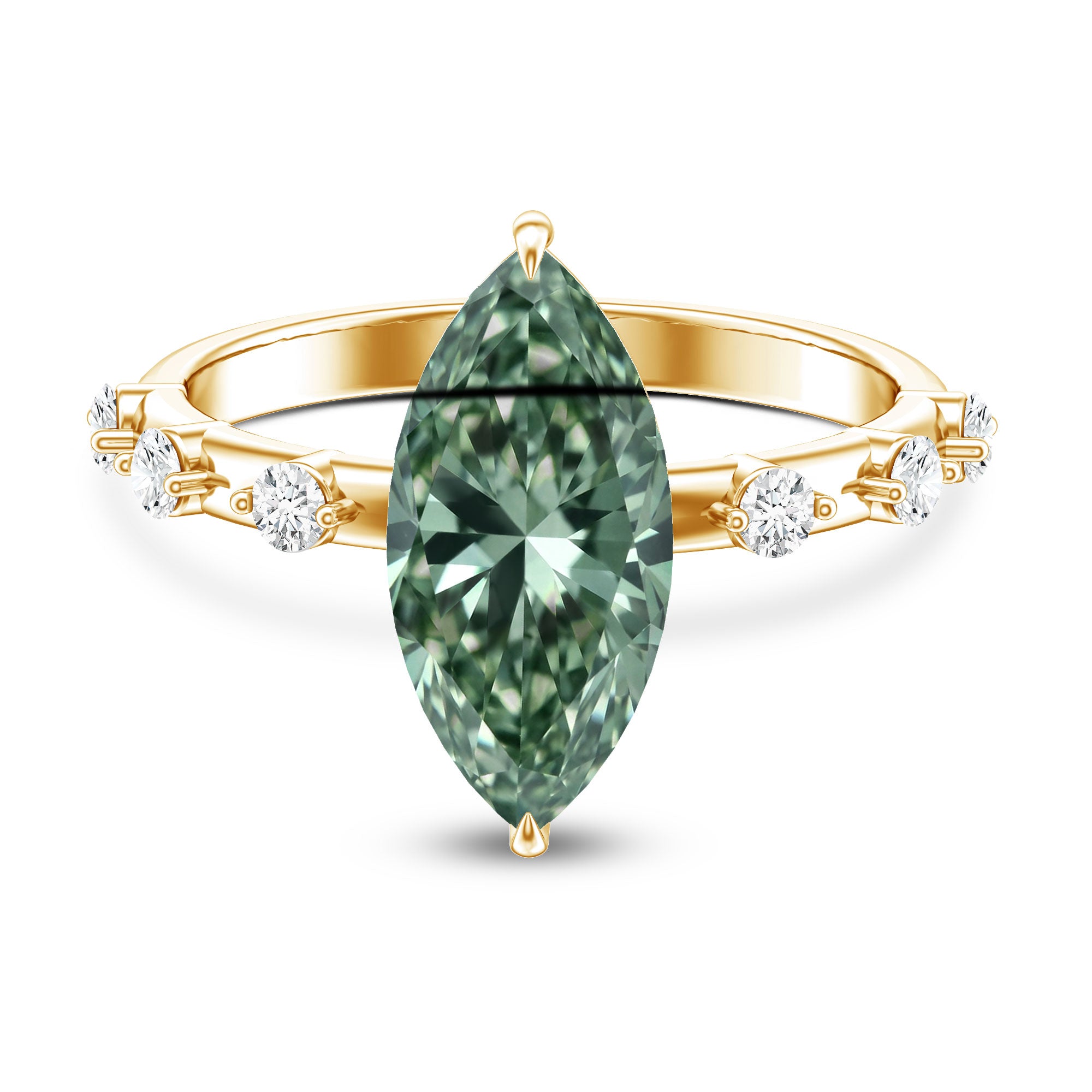 Rosec Jewels-IGI Certified 3 Carat Marquise Lab Grown Green Diamond Engagement Ring with Spaced Accent