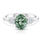 Oval Shaped 2 Carat Lab Grown Green Diamond Three Stone Engagement Ring with IGI Certificate Vivid Green - VS1 - Rosec Jewels
