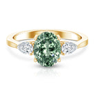 Oval Shaped 2 Carat Lab Grown Green Diamond Three Stone Engagement Ring with IGI Certificate Vivid Green - VS1 - Rosec Jewels