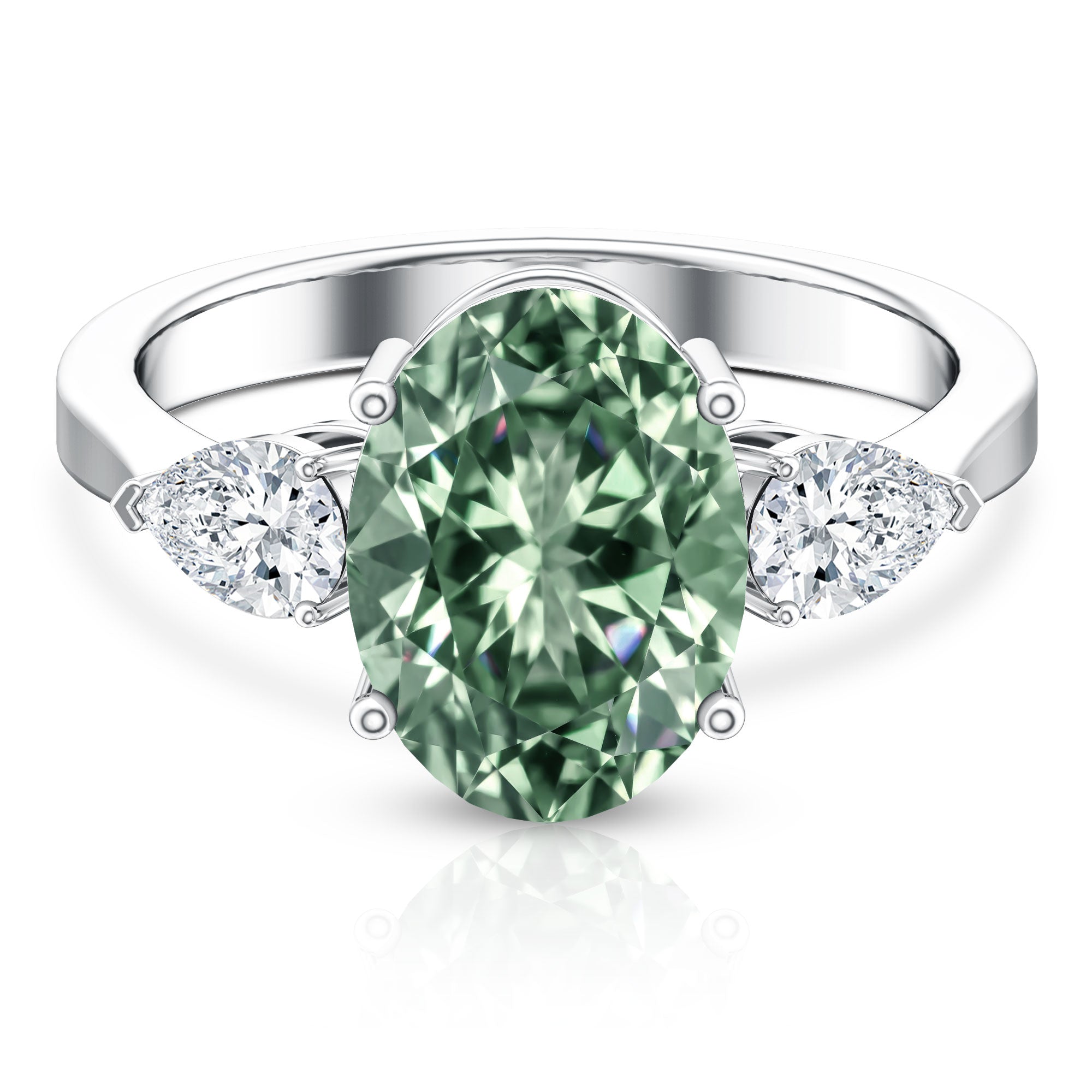 Rosec Jewels-Lab Grown 3 Carat Green Diamond Past Present Future Ring with IGI Certificate