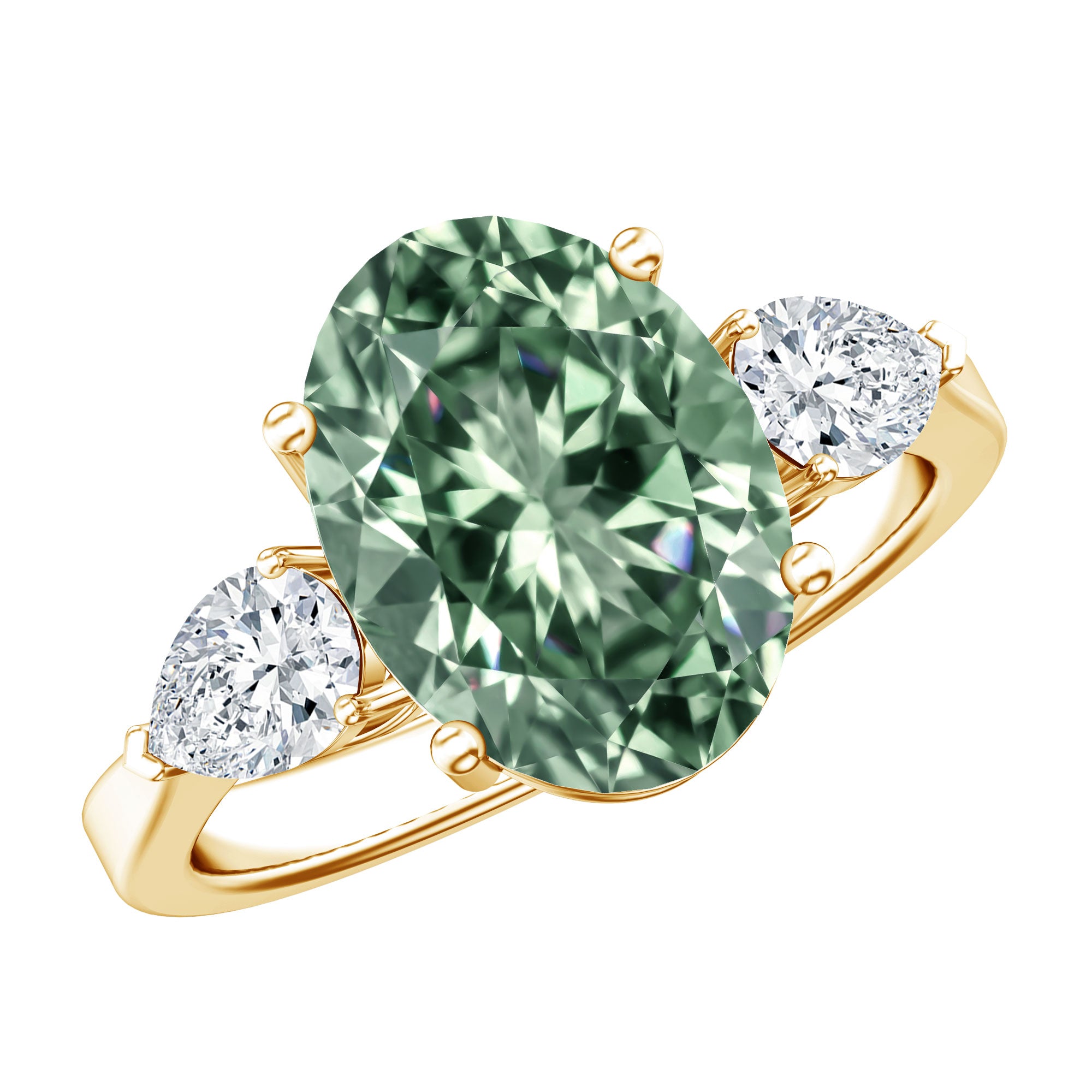 Rosec Jewels-Lab Grown 3 Carat Green Diamond Past Present Future Ring with IGI Certificate