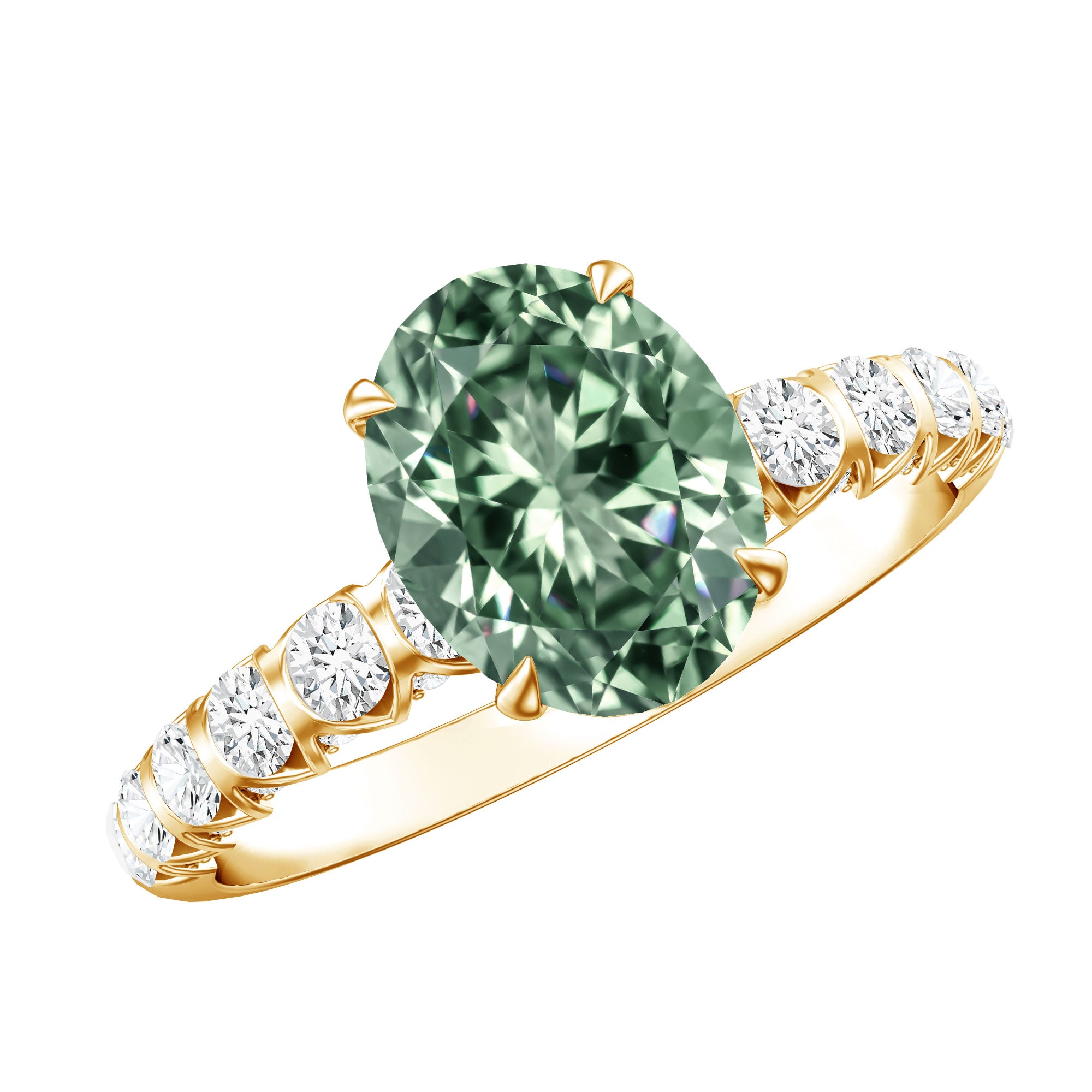 Rosec Jewels-IGI Certified 2 Carat Lab Green Diamond Oval Engagement Ring with Side Stones