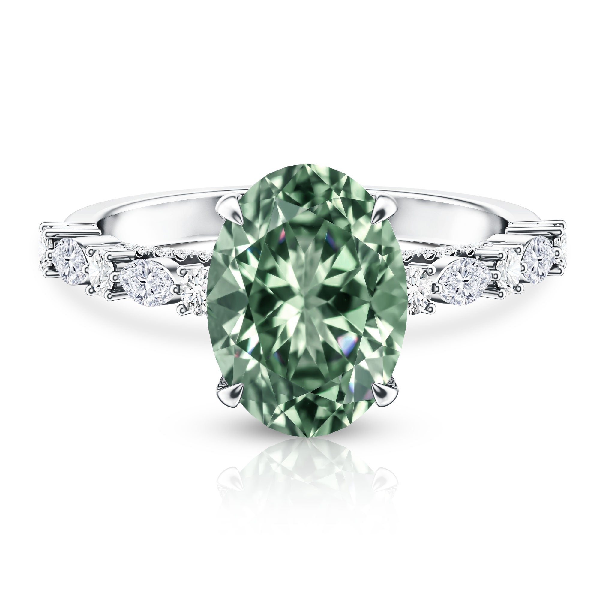 3 Carat IGI Certified Lab Grown Green Diamond Side Stone Engagement Ring for Women Vivid Green - VS1 - Rosec Jewels
