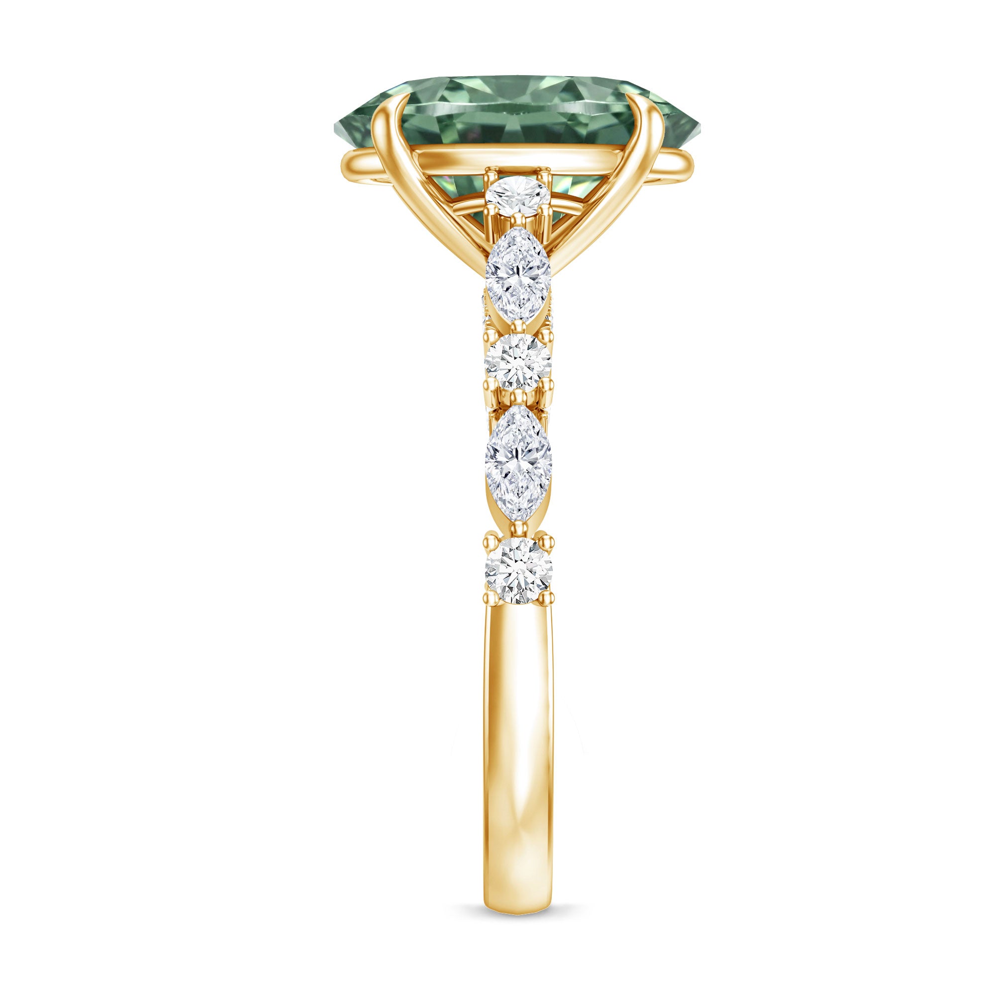 3 Carat IGI Certified Lab Grown Green Diamond Side Stone Engagement Ring for Women Vivid Green - VS1 - Rosec Jewels