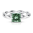 Rosec Jewels-IGI Certified 2 Carat Princess Cut Lab Green Diamond Braided Engagement Ring for Women