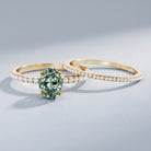 IGI Certified 1 Carat Lab Created Green Diamond Oval Engagement Ring Set Vivid Green - VS1 - Rosec Jewels