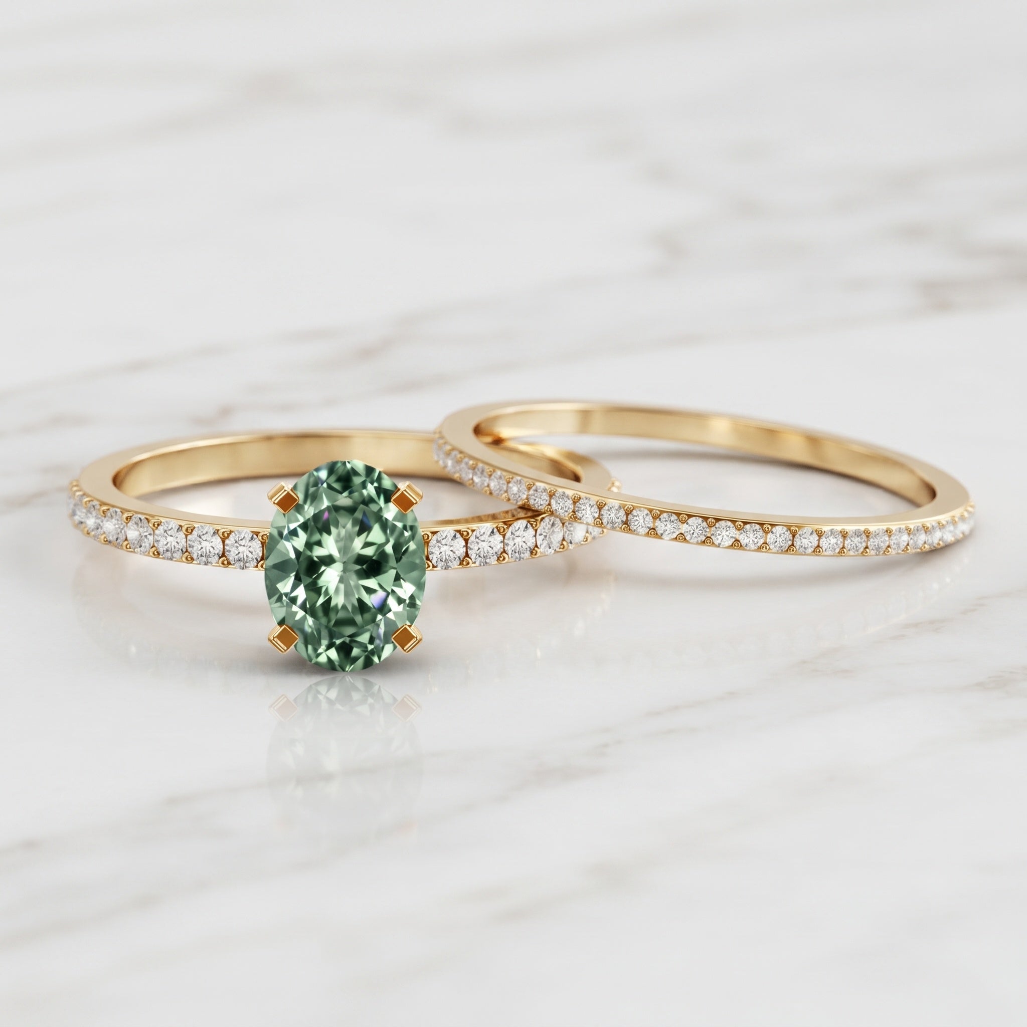 IGI Certified 1 Carat Lab Created Green Diamond Oval Engagement Ring Set Vivid Green - VS1 - Rosec Jewels