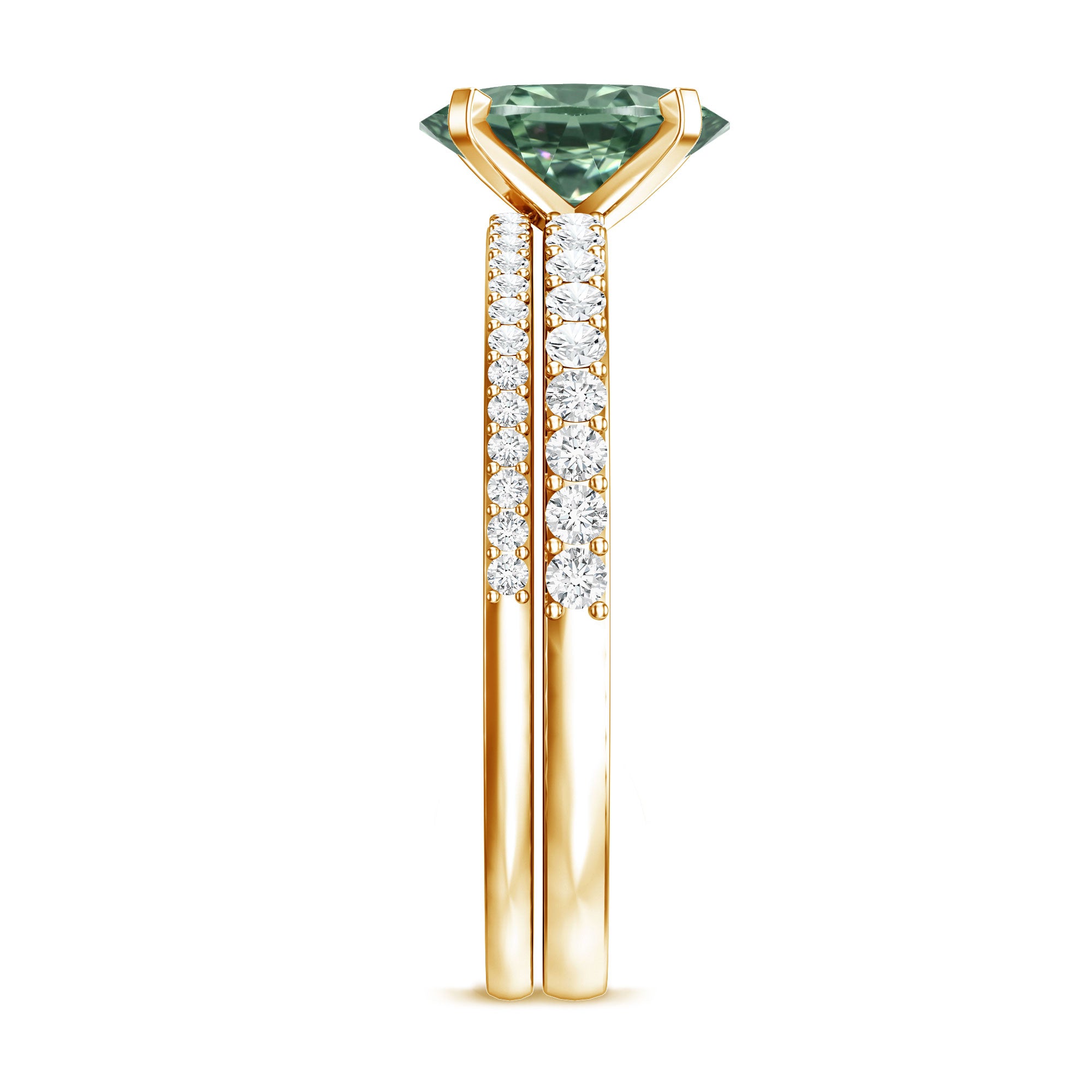 IGI Certified 1 Carat Lab Created Green Diamond Oval Engagement Ring Set Vivid Green - VS1 - Rosec Jewels