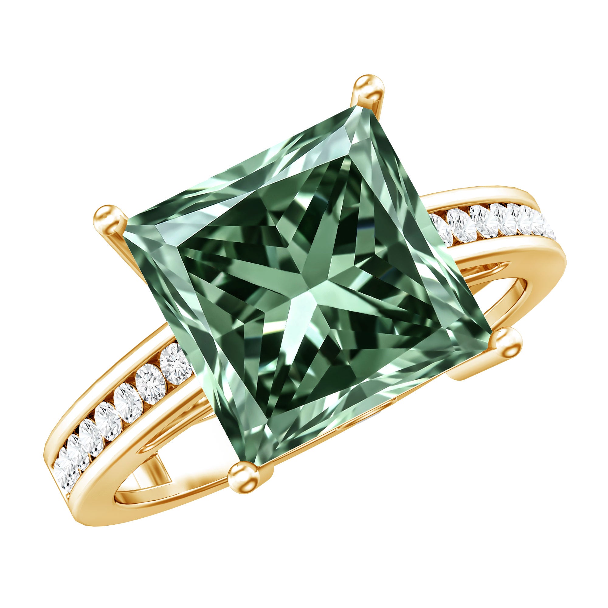 Rosec Jewels-Princess Cut Lab Grown Green Diamond 5 Carat Engagement Ring IGI Certified