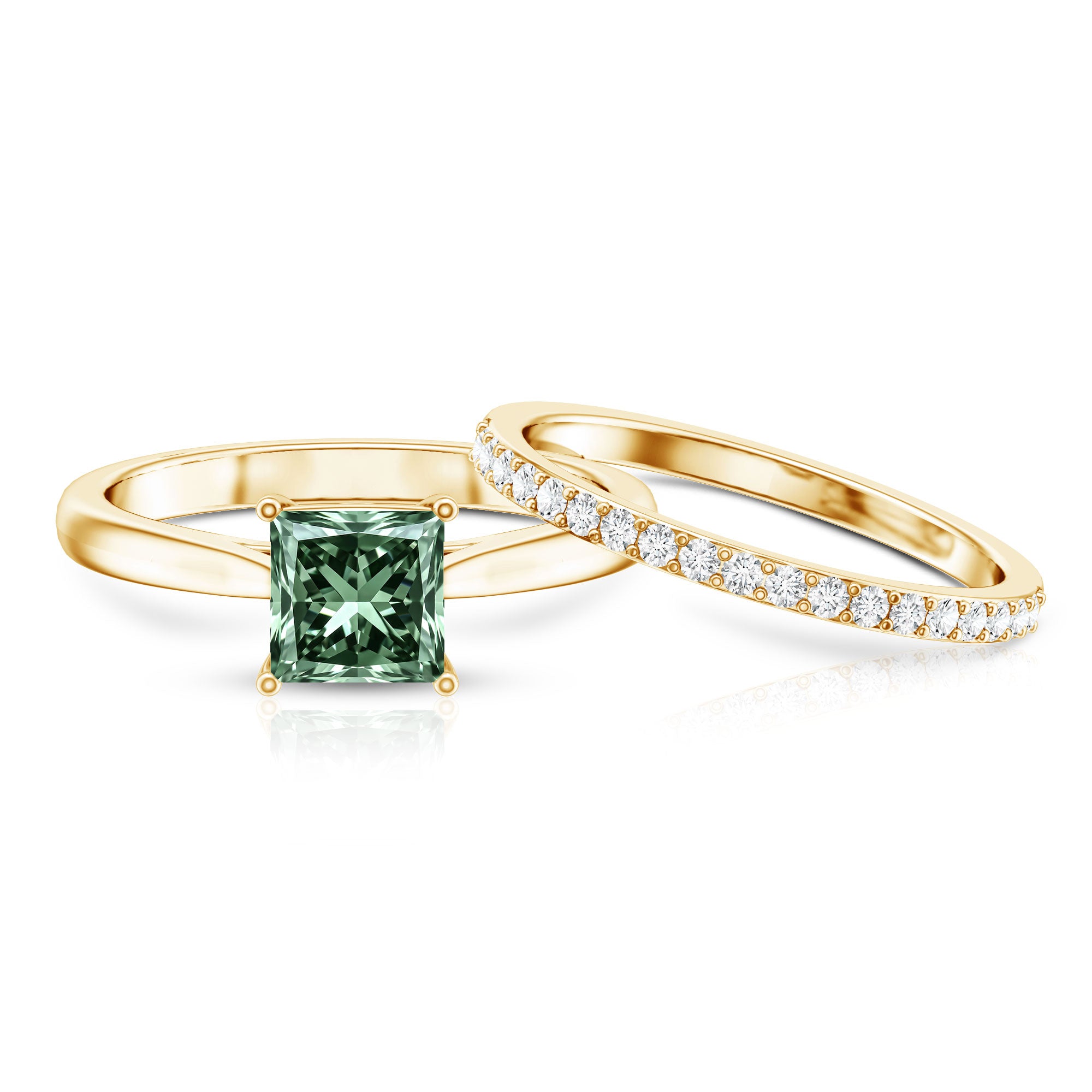Rosec Jewels-2 Carat Princess Cut Lab Grown Green and White Diamond Wedding Ring Set for Women