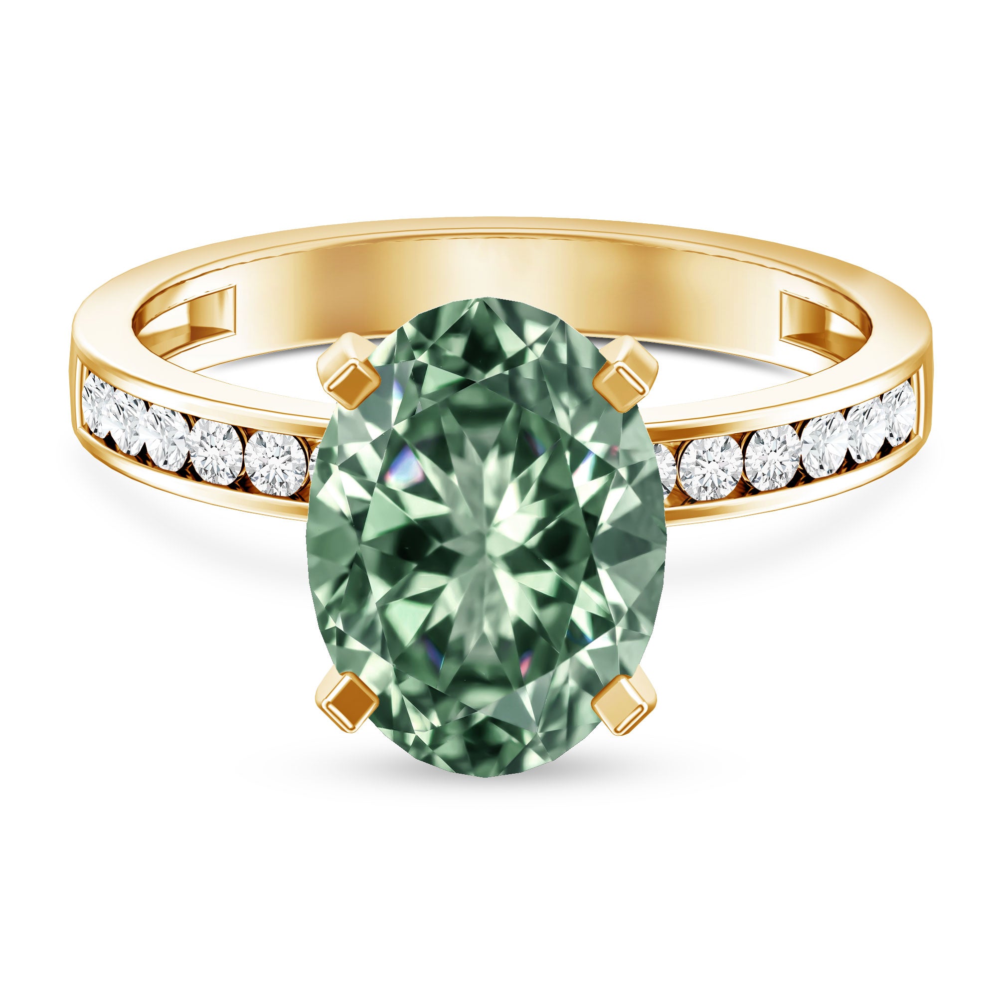 3 Carat Lab Grown Green Diamond Solitaire Oval Engagement Ring IGI Certified Vivid Green - VS1 - Rosec Jewels