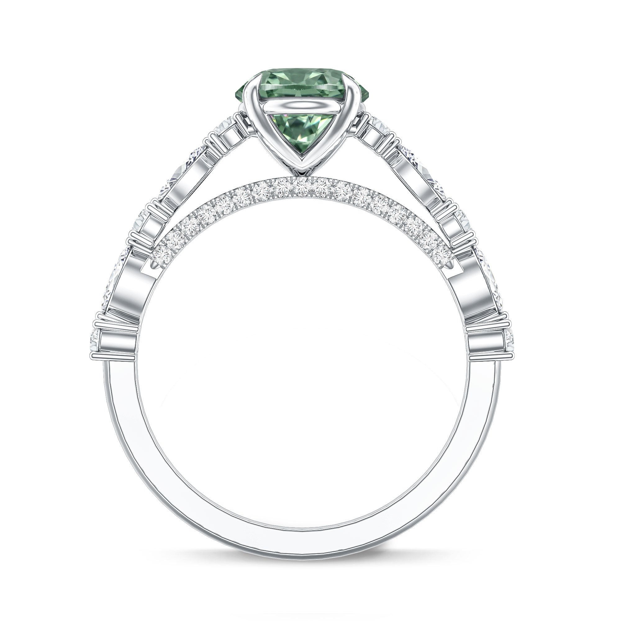 Oval Shaped 2 Carat Lab Grown Green Diamond Engagement Ring with IGI Certificate Vivid Green - VS1 - Rosec Jewels