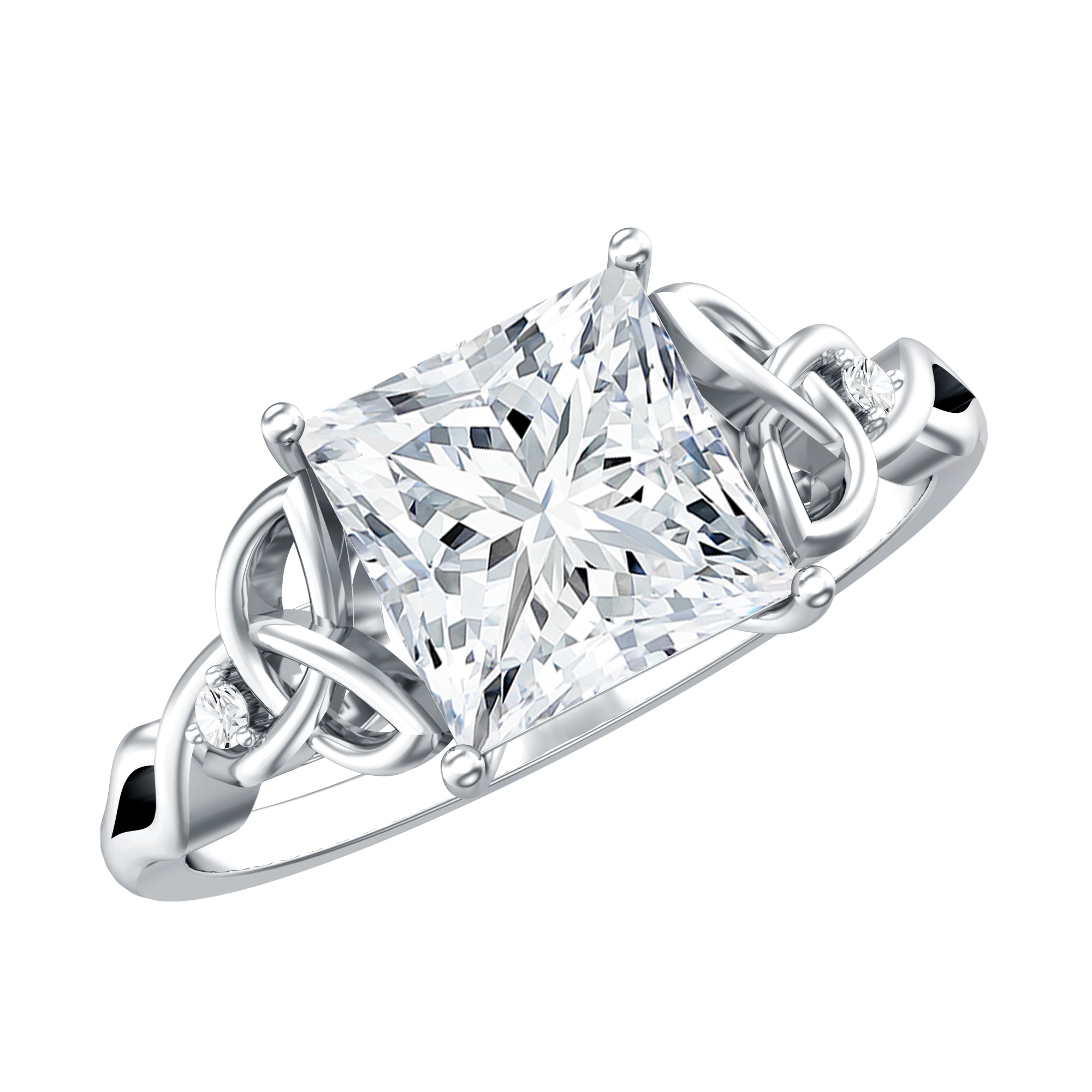 IGI Certified Lab Grown Diamond 3 Carat Princess Cut Engagement Ring with Celtic Knot Lab - ( E-VS1 ) - Rosec Jewels