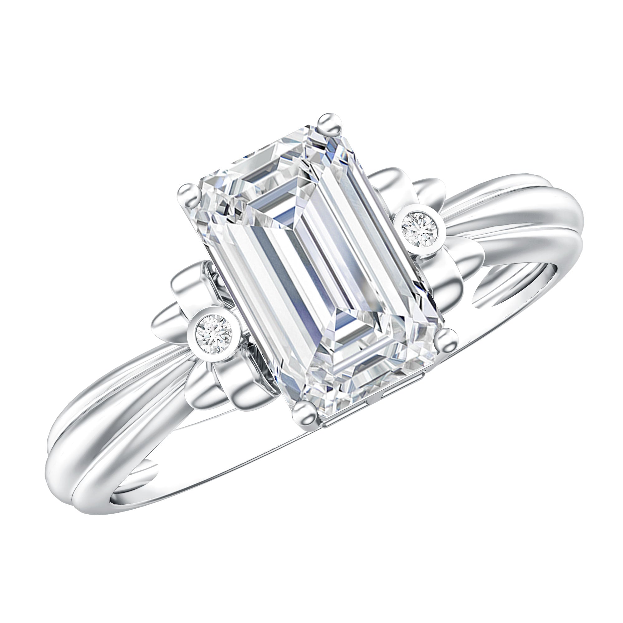 IGI Certified 2 Carat Lab Grown Diamond Emerald Cut Solitaire Engagement Ring with Bow Lab - ( E-VS1 ) - Rosec Jewels