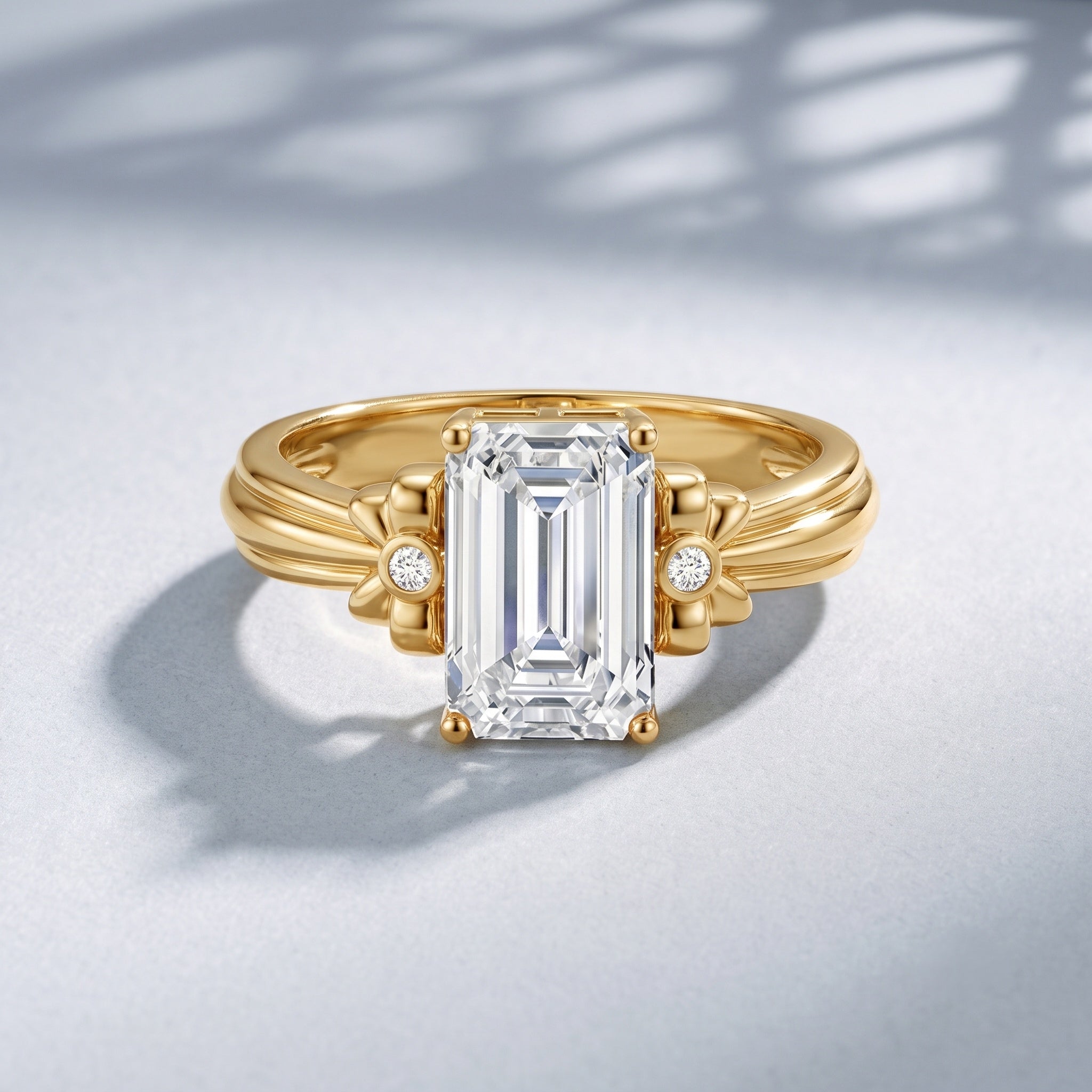 IGI Certified 2 Carat Lab Grown Diamond Emerald Cut Solitaire Engagement Ring with Bow Lab - ( E-VS1 ) - Rosec Jewels