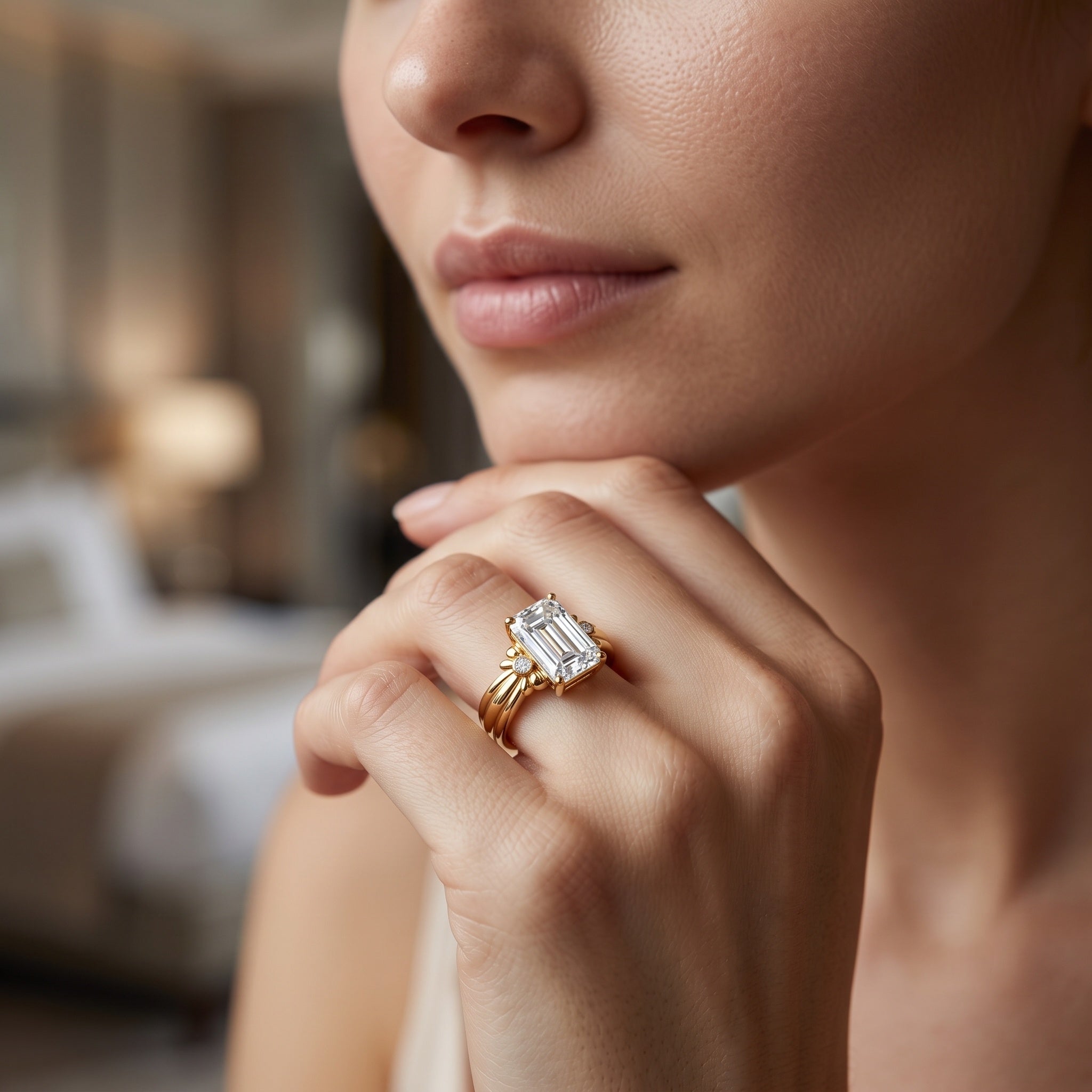 IGI Certified 2 Carat Lab Grown Diamond Emerald Cut Solitaire Engagement Ring with Bow Lab - ( E-VS1 ) - Rosec Jewels