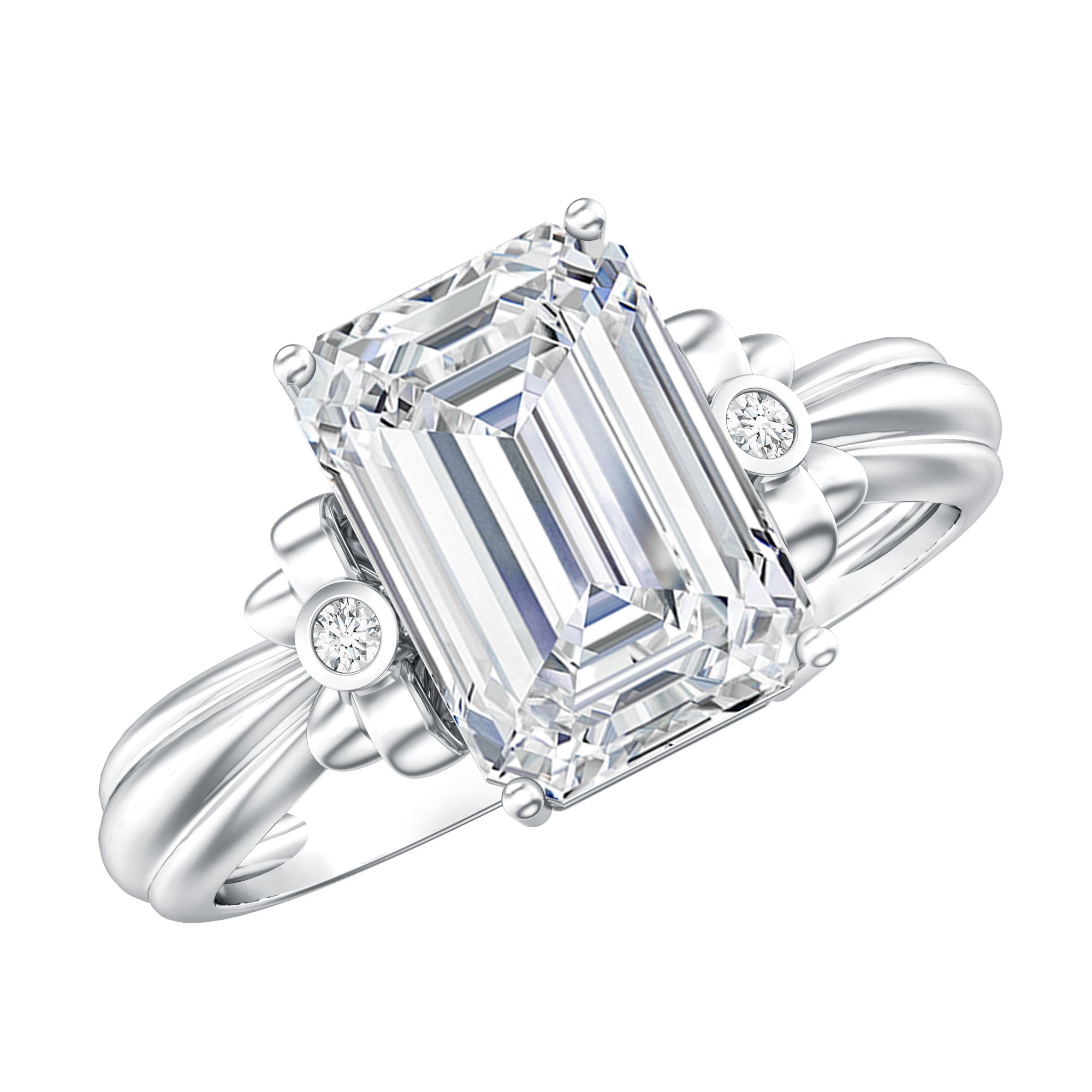 Rosec Jewels-Emerald Cut Lab Grown Diamond 3 Carat Engagement Ring IGI Certified