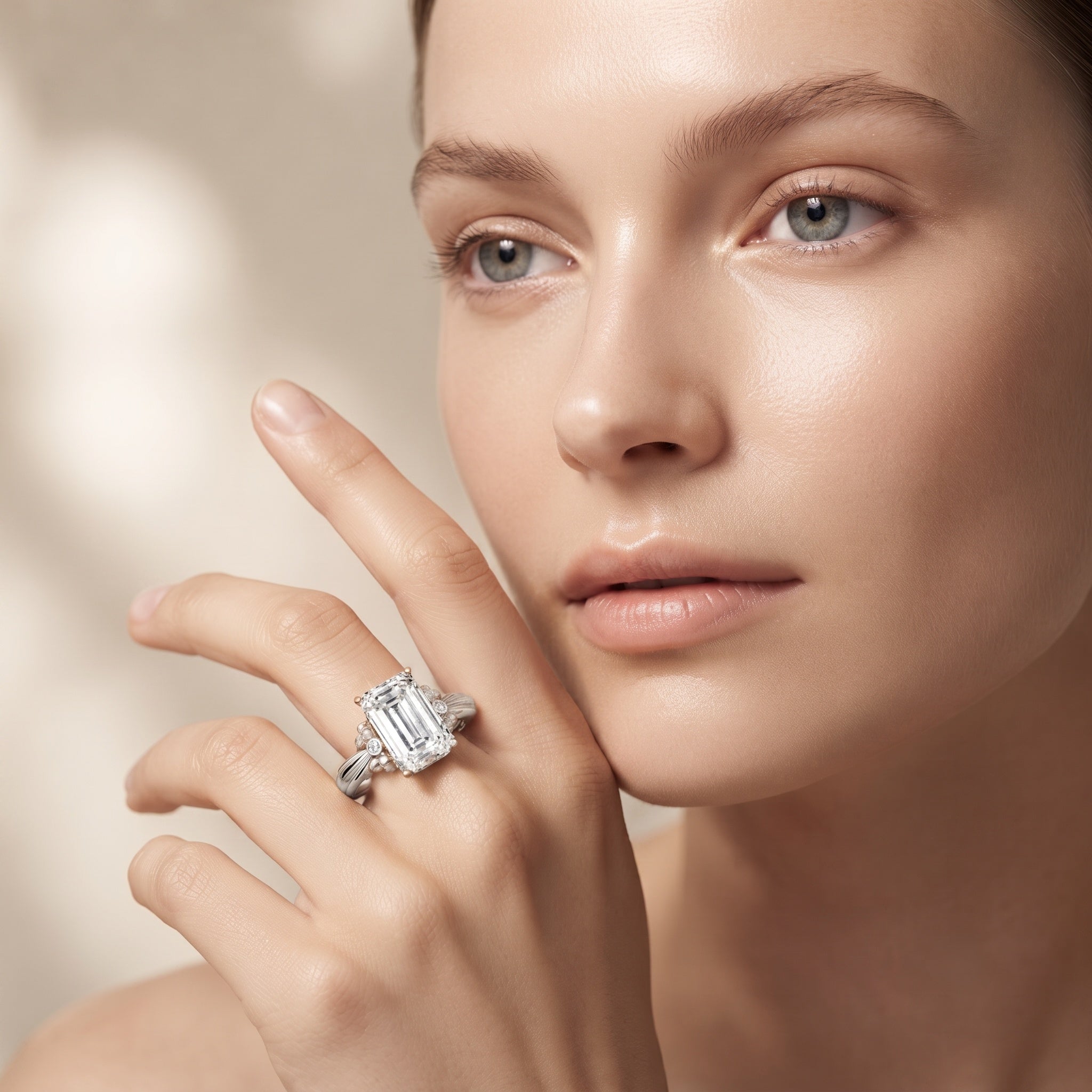 IGI Certified 4 Carat Emerald Cut Lab Grown Diamond Solitaire Engagement Ring with Bow Lab - ( E-VS1 ) - Rosec Jewels