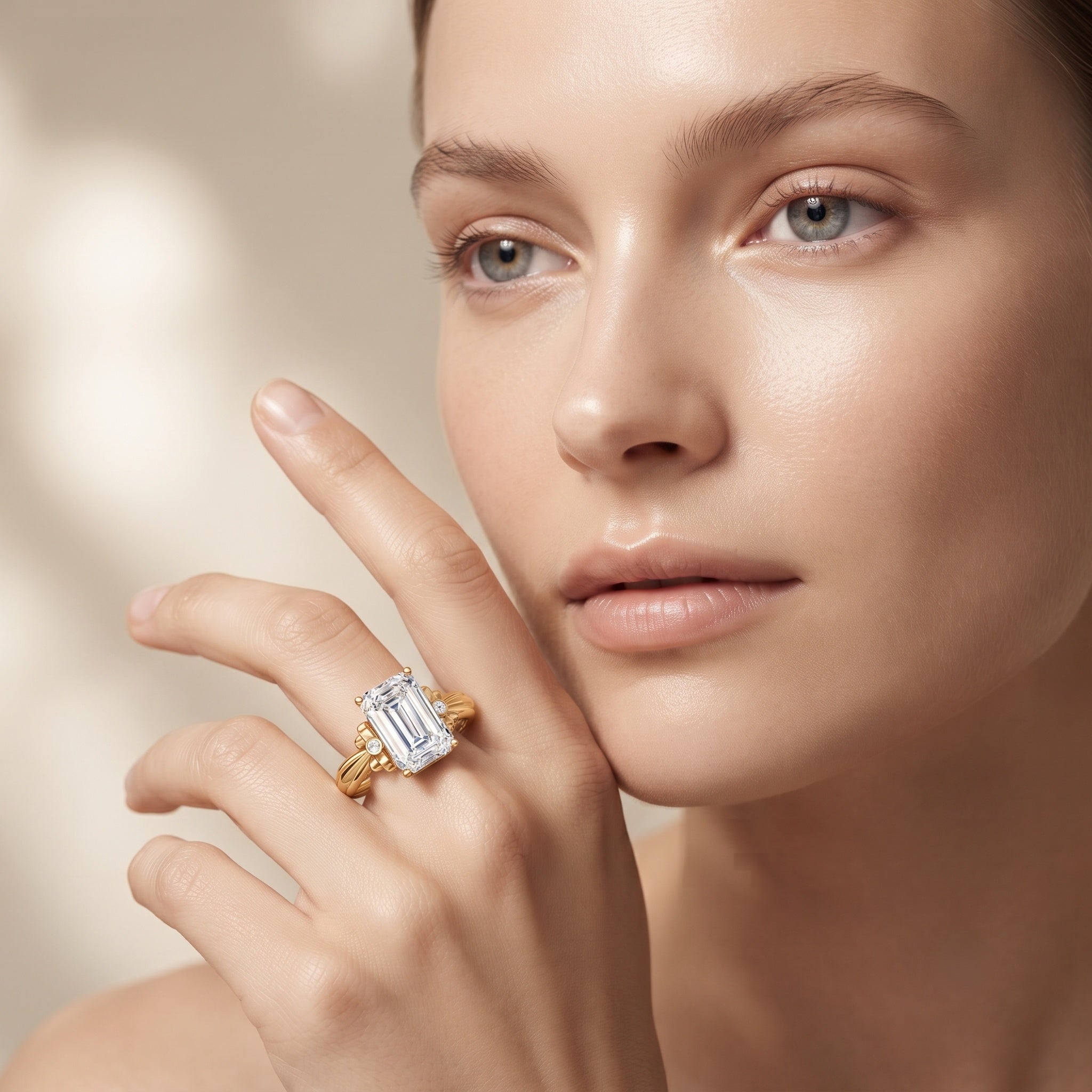 IGI Certified 4 Carat Emerald Cut Lab Grown Diamond Solitaire Engagement Ring with Bow Lab - ( E-VS1 ) - Rosec Jewels