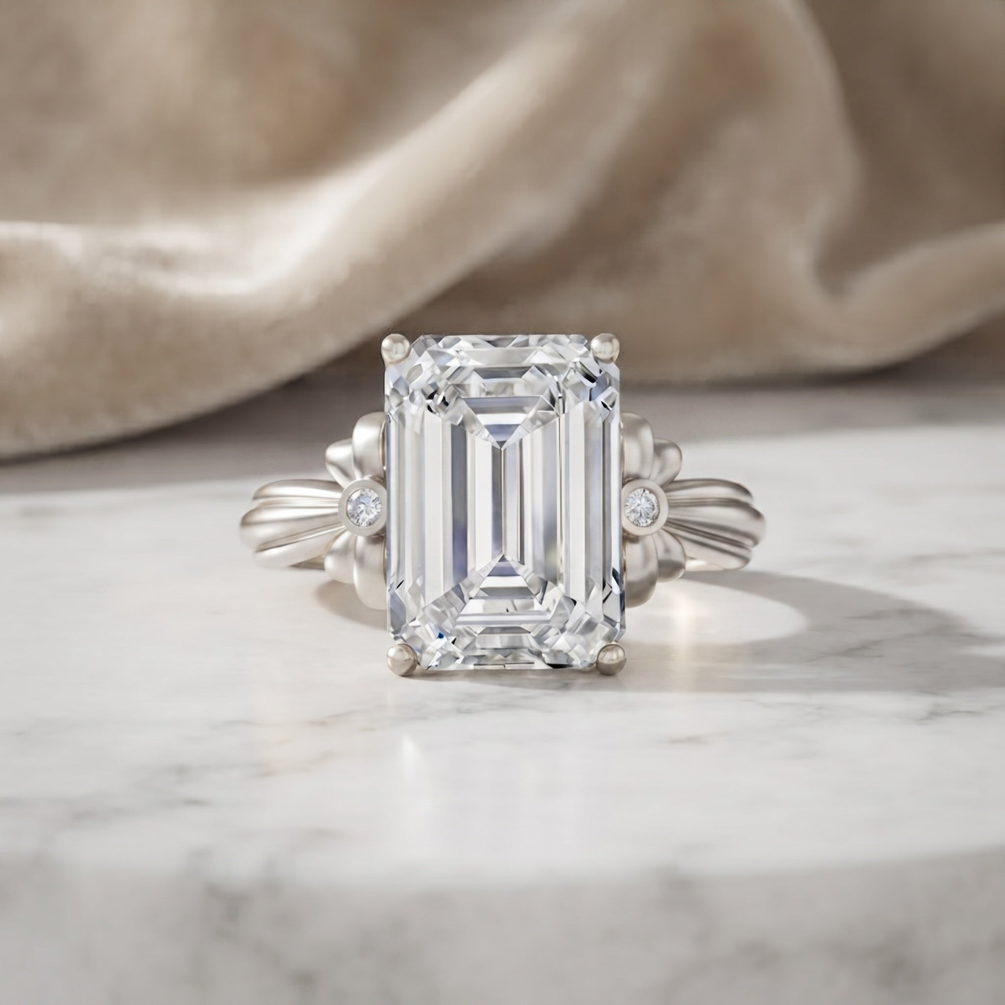 Emerald Cut Solitaire Lab Grown Diamond 5 Carat Engagement Ring IGI Certified Lab - ( E-VS1 ) - Rosec Jewels