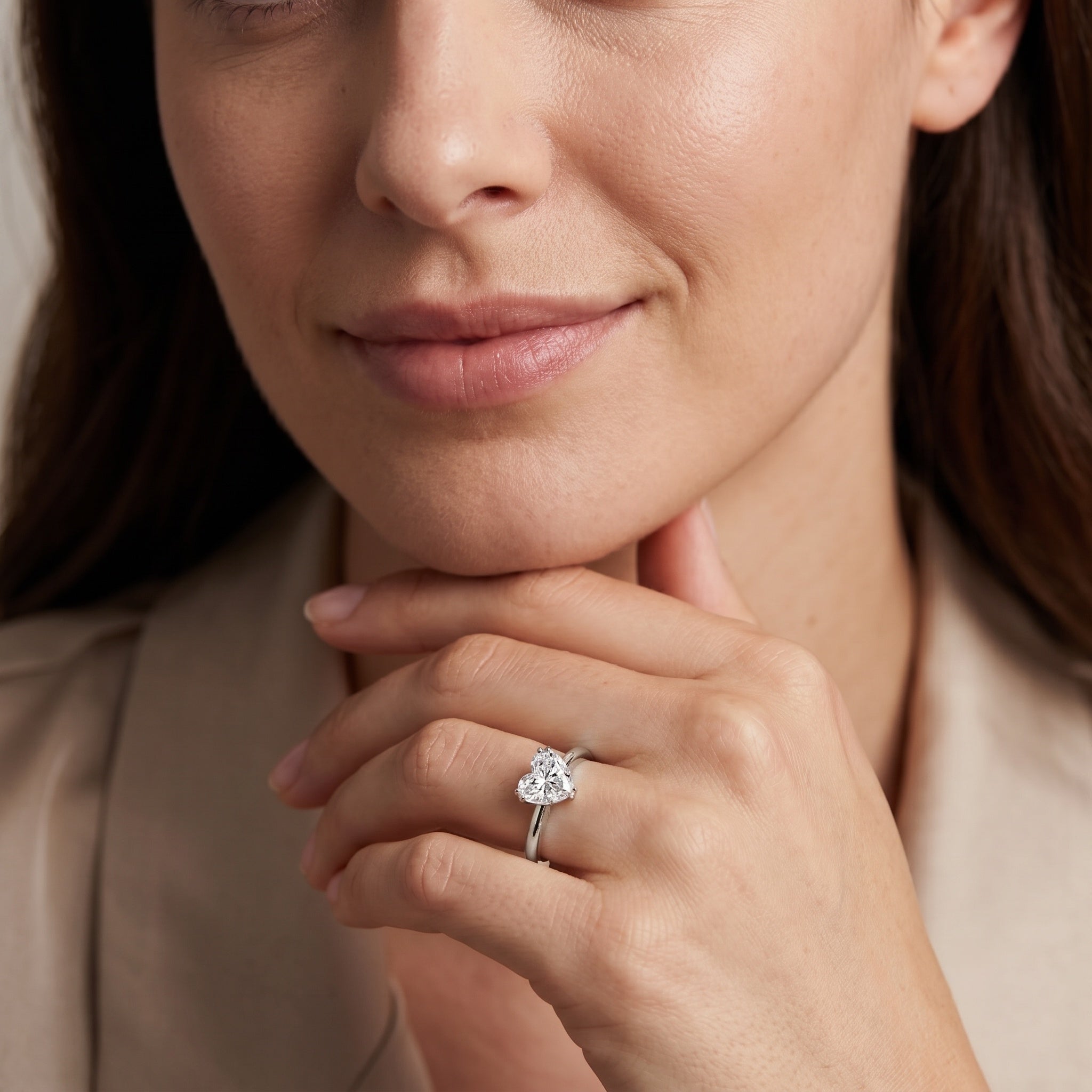 1 Carat Lab Grown Solitaire Diamond Heart Engagement Ring IGI Certified Lab - ( E-VS1 ) - Rosec Jewels