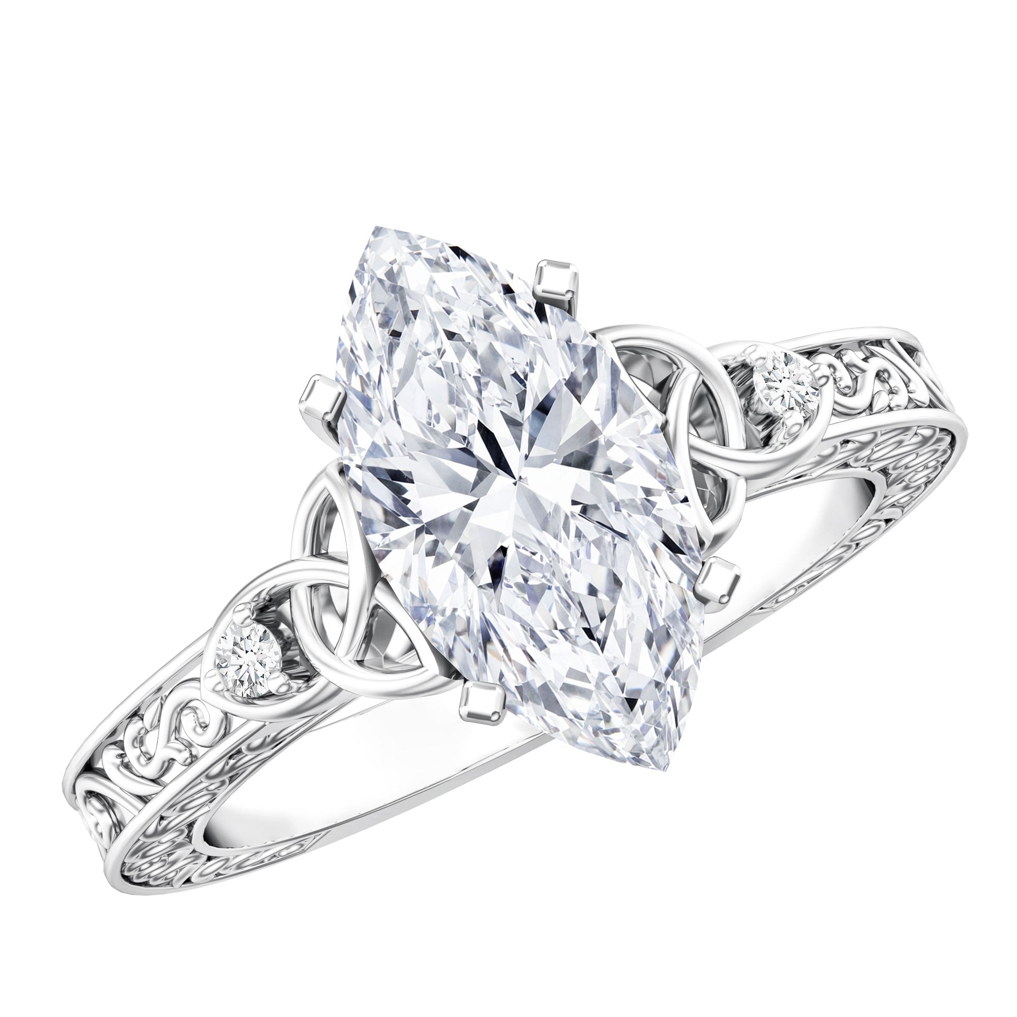 Rosec Jewels-IGI Certified Vintage Inspired Lab Grown Marquise Diamond Celtic Engagement Ring 2 Carat