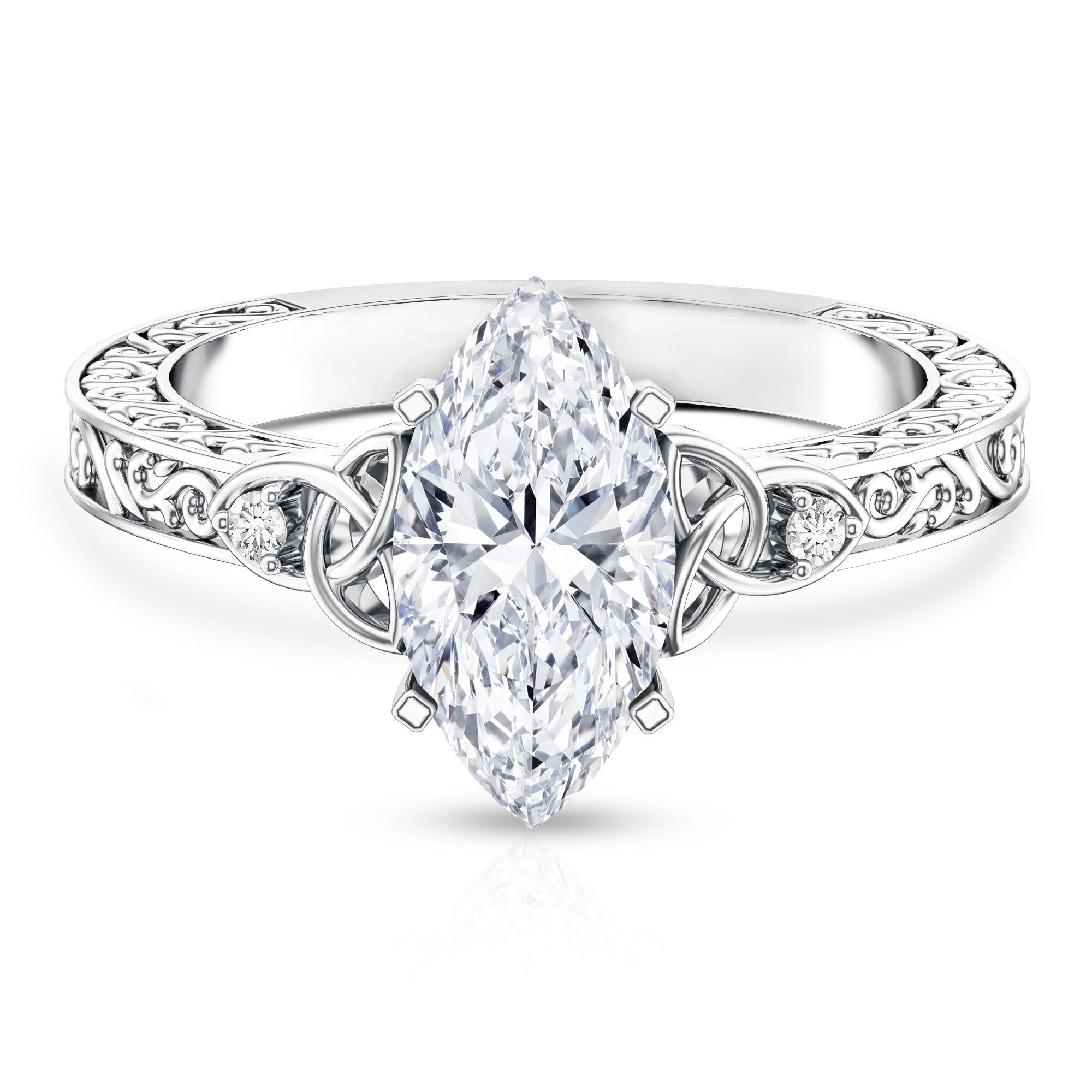 Rosec Jewels-IGI Certified Vintage Inspired Lab Grown Marquise Diamond Celtic Engagement Ring 2 Carat
