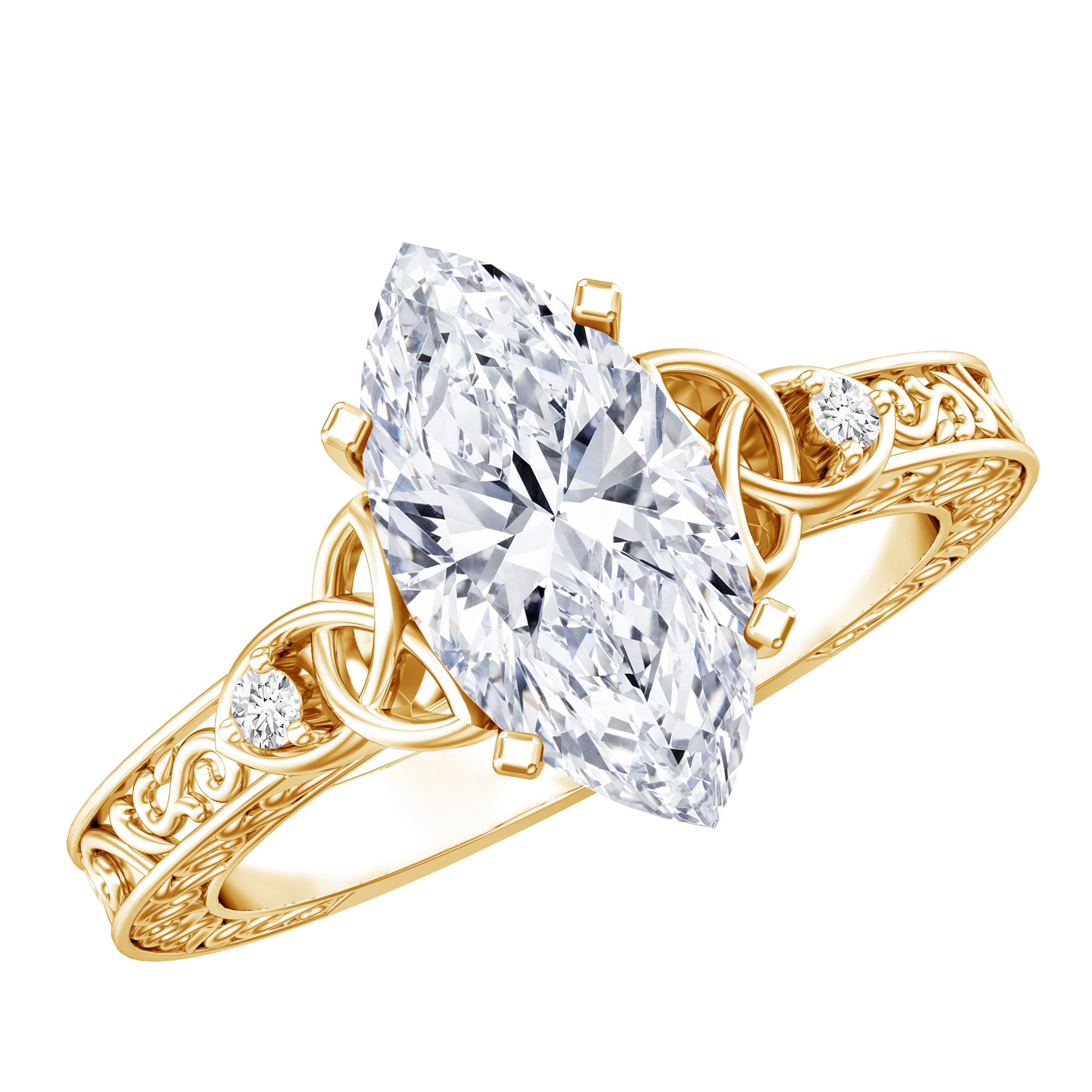 Rosec Jewels-IGI Certified Vintage Inspired Lab Grown Marquise Diamond Celtic Engagement Ring 2 Carat