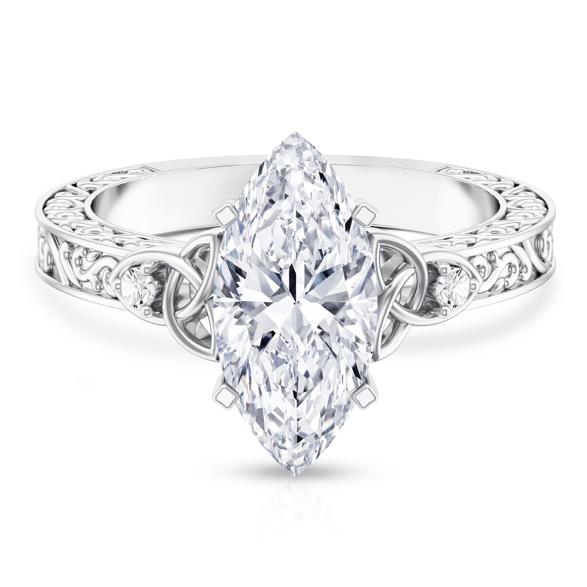 Rosec Jewels-Antique Looking 3 Carat Marquise Lab Diamond Celtic Knot Engagement Ring IGI Certified