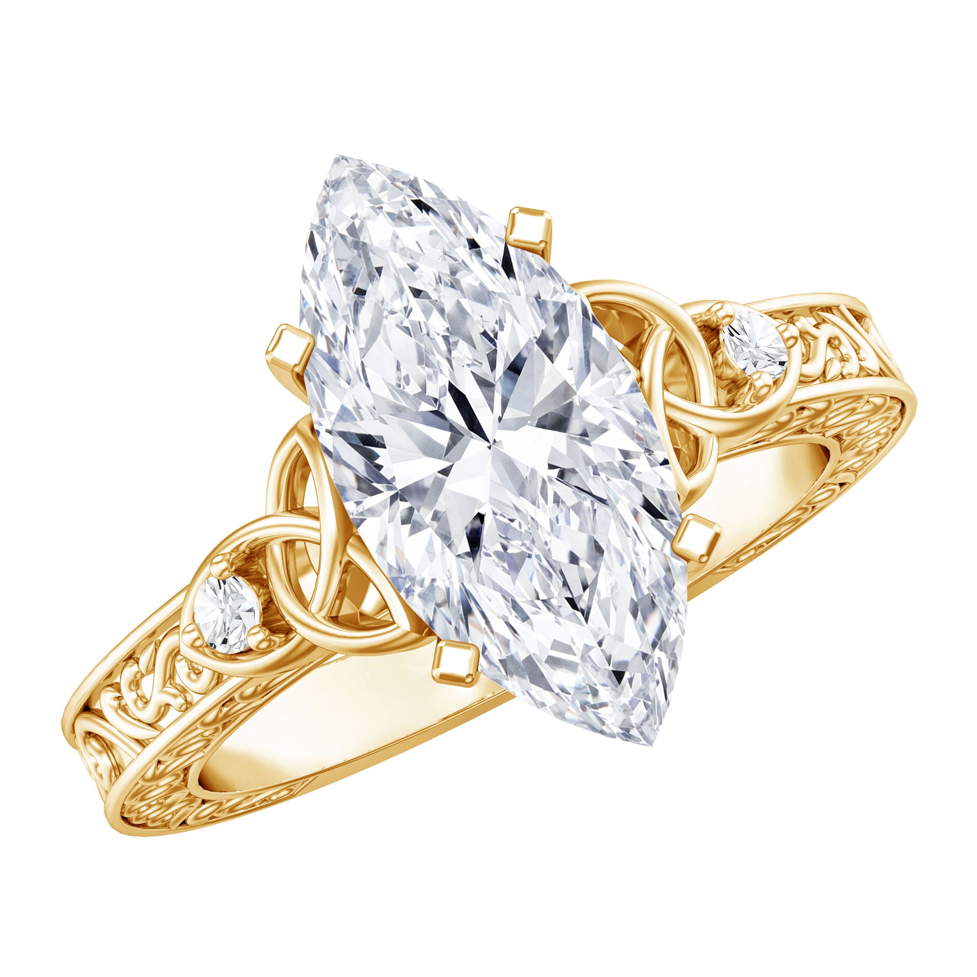 Rosec Jewels-Antique Looking 3 Carat Marquise Lab Diamond Celtic Knot Engagement Ring IGI Certified