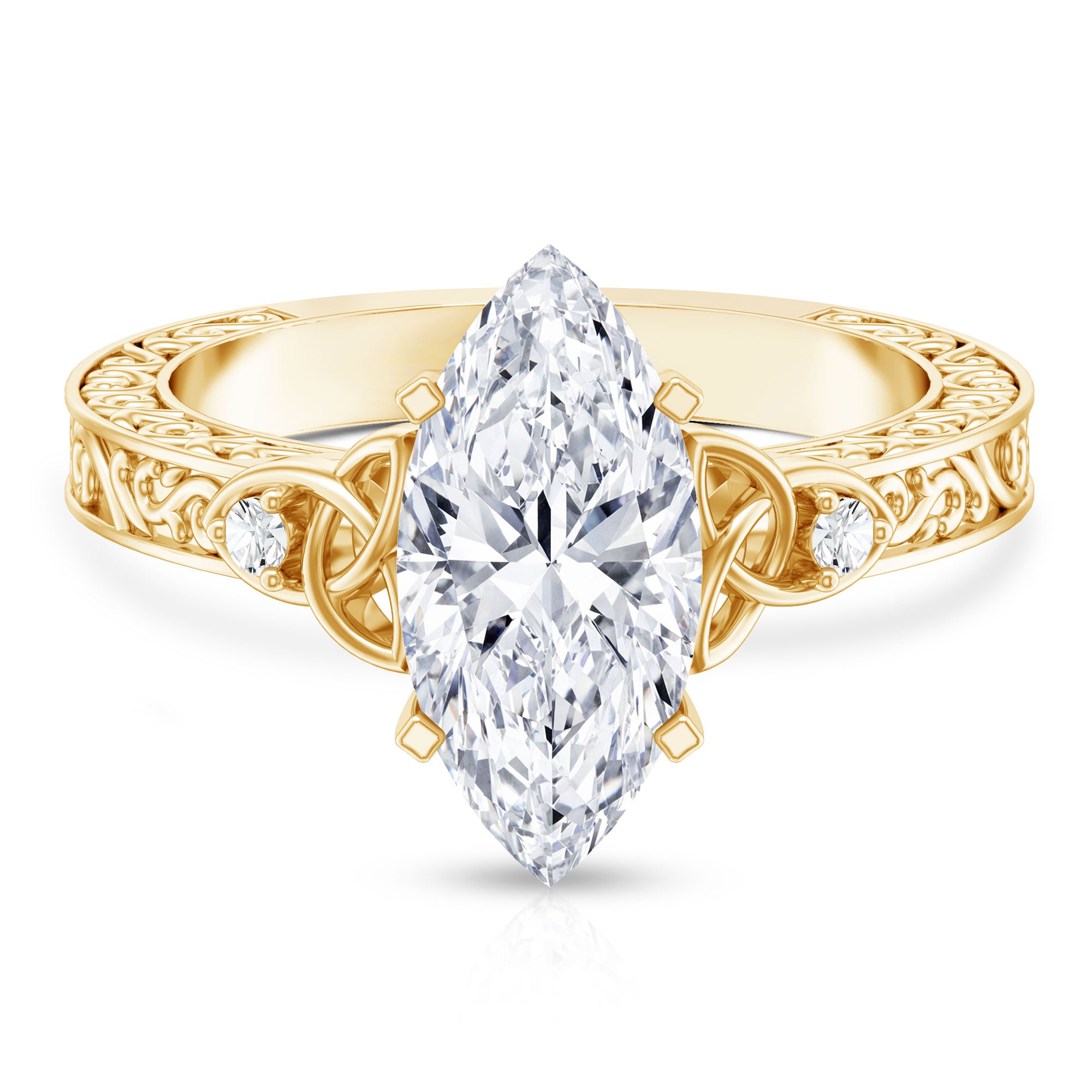 Rosec Jewels-Antique Looking 3 Carat Marquise Lab Diamond Celtic Knot Engagement Ring IGI Certified