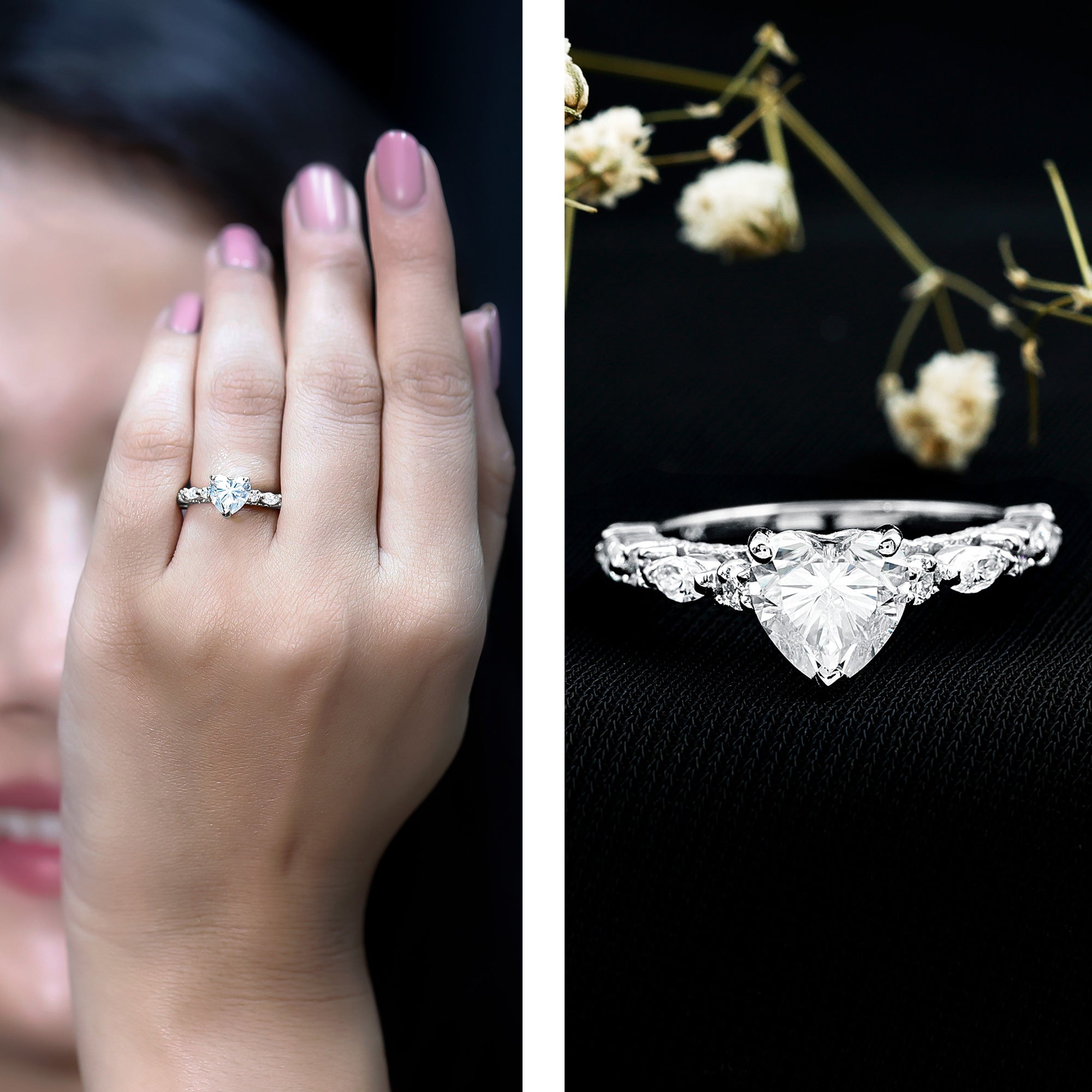 1 Carat Lab Grown Heart Shaped Diamond Designer Engagement Ring IGI Certified Lab - ( E-VS1 ) - Rosec Jewels